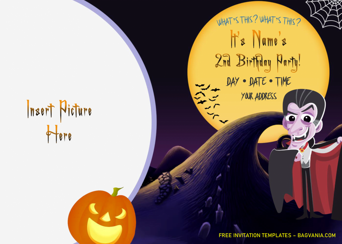 Halloween Birthday Invitation Templates - Editable .Docx and has dracula