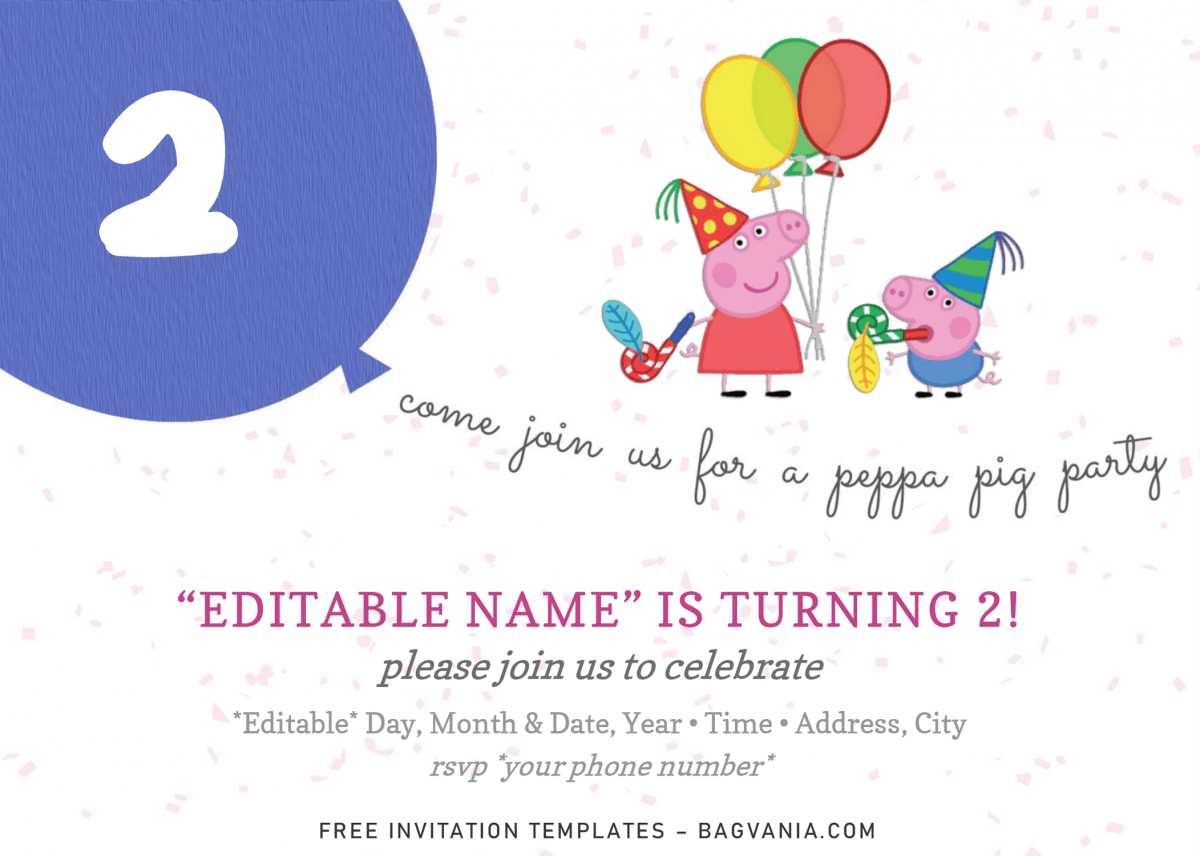 Peppa Pig Baby Shower Invitation Templates - Editable With Microsoft Word and has peppa holding balloons