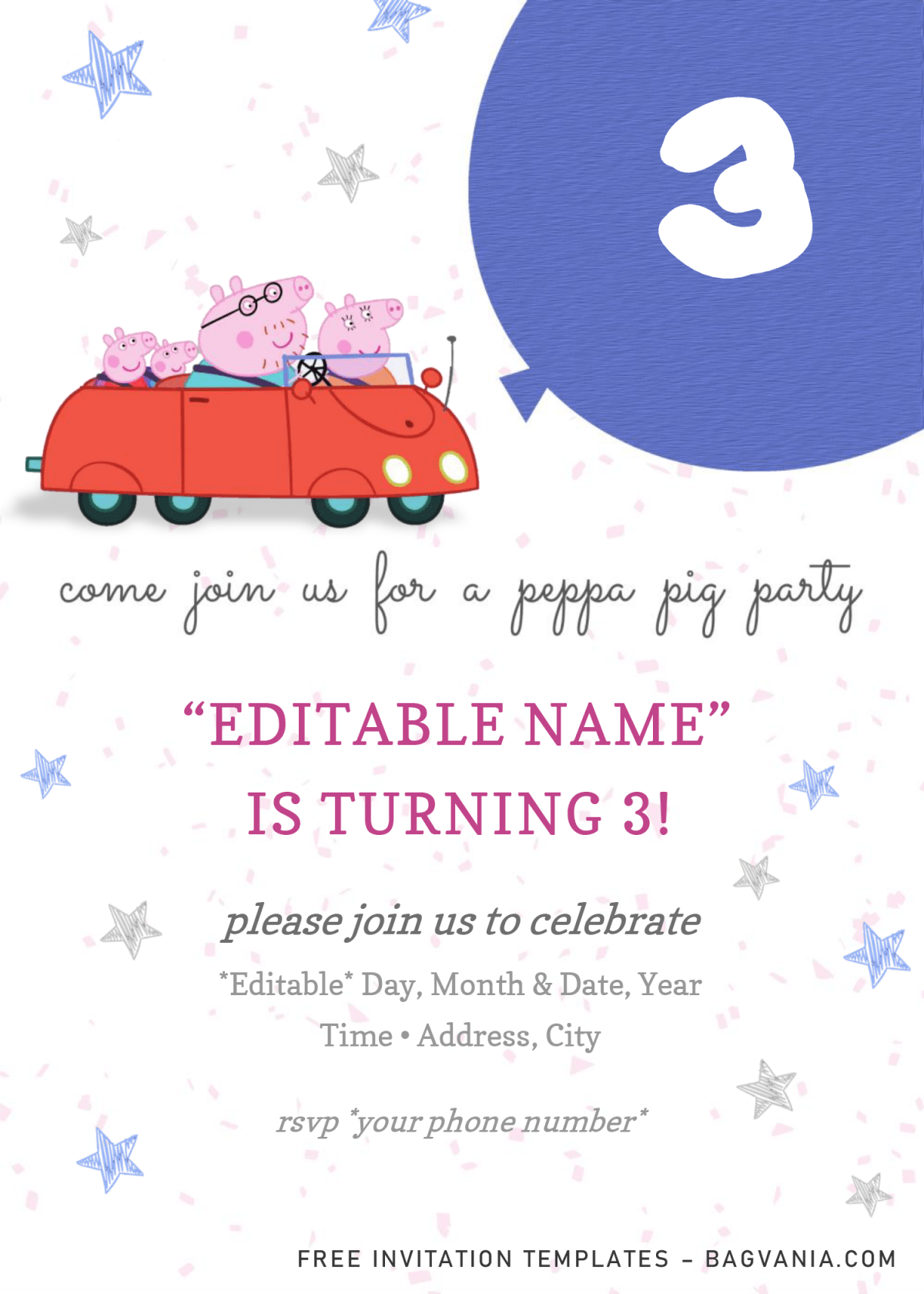 Peppa Pig Baby Shower Invitation Templates - Editable With Microsoft Word and has peppa and family riding vintage red car