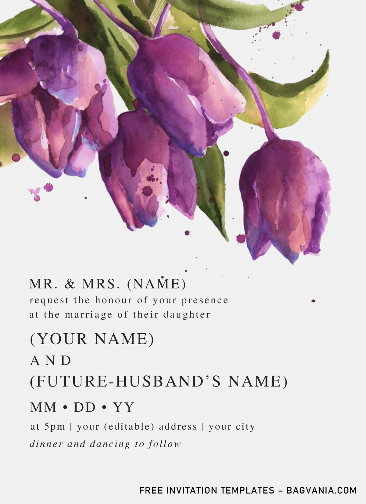Watercolor Tulips Invitation Templates - Editable With MS Word and has 