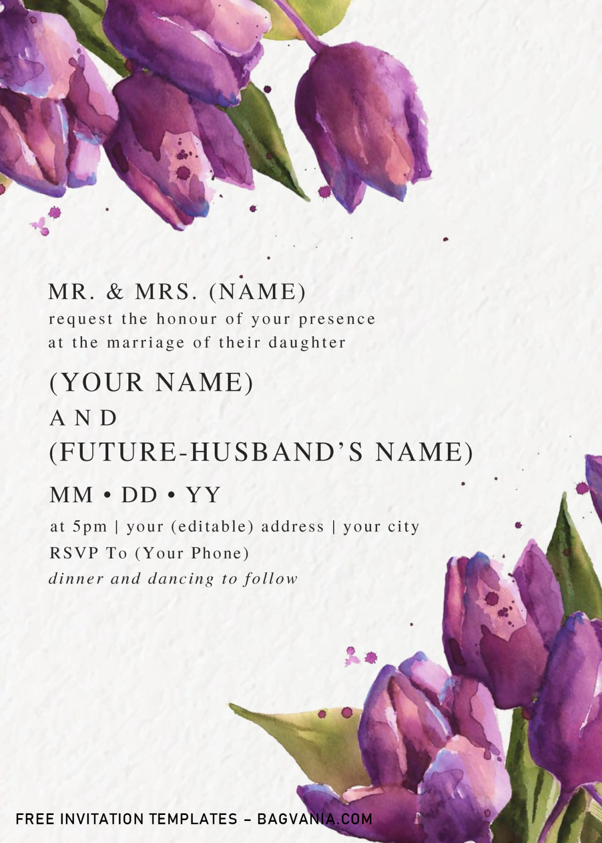 Watercolor Tulips Invitation Templates - Editable With MS Word and has portrait orientation