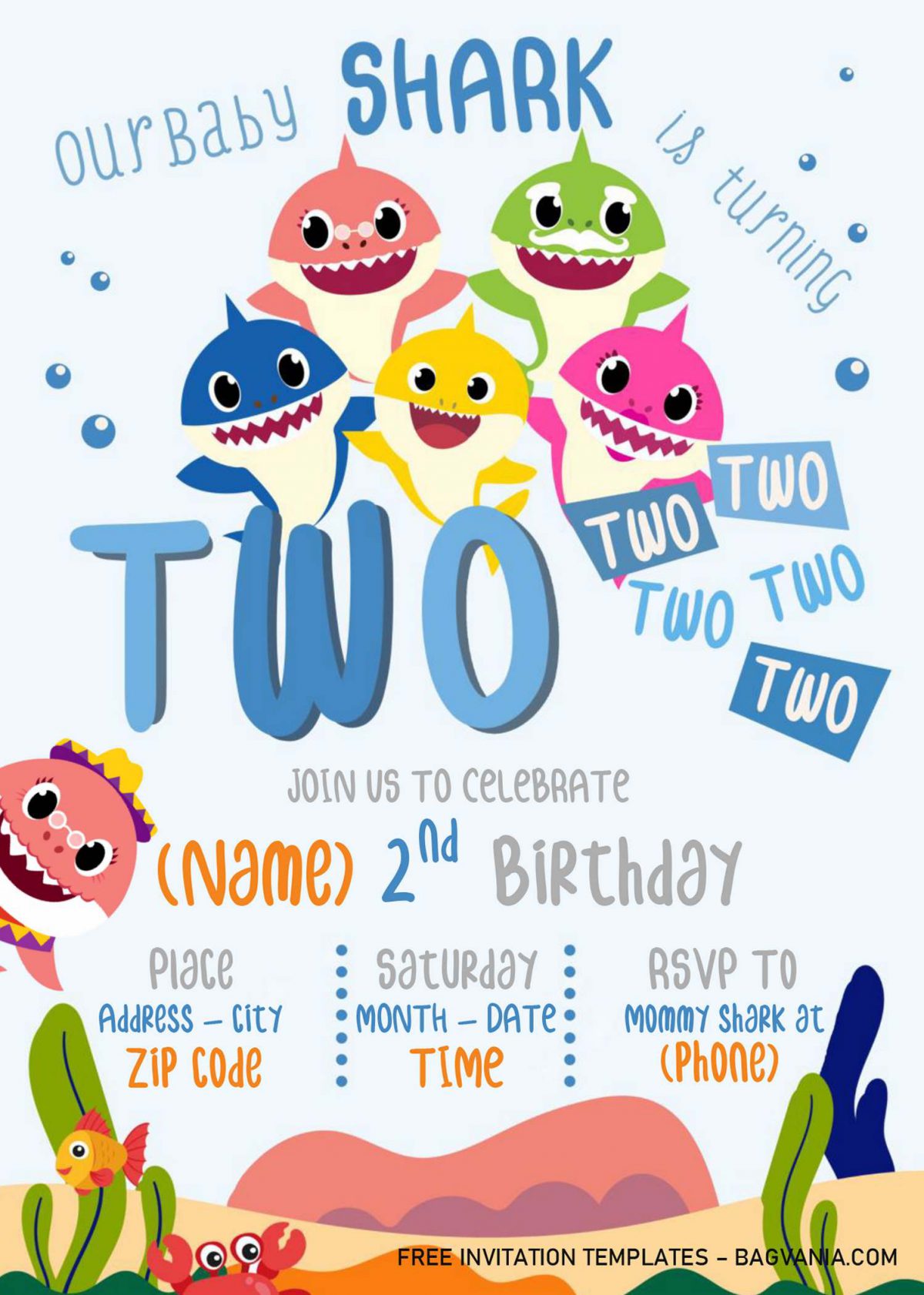 Baby Shark Birthday Invitation Templates - Editable With Microsoft Word and has grandpa and grandma shark