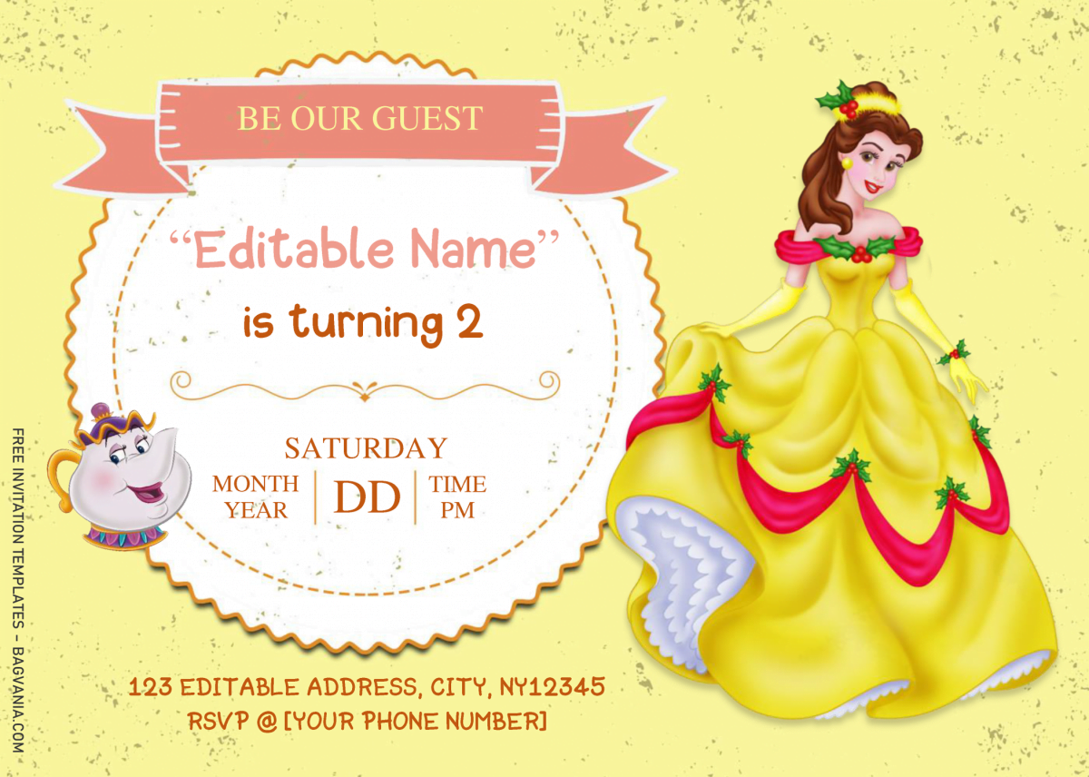 Beauty And The Beast Baby Shower Invitation Templates - Editable With MS Word and has mrs teapot