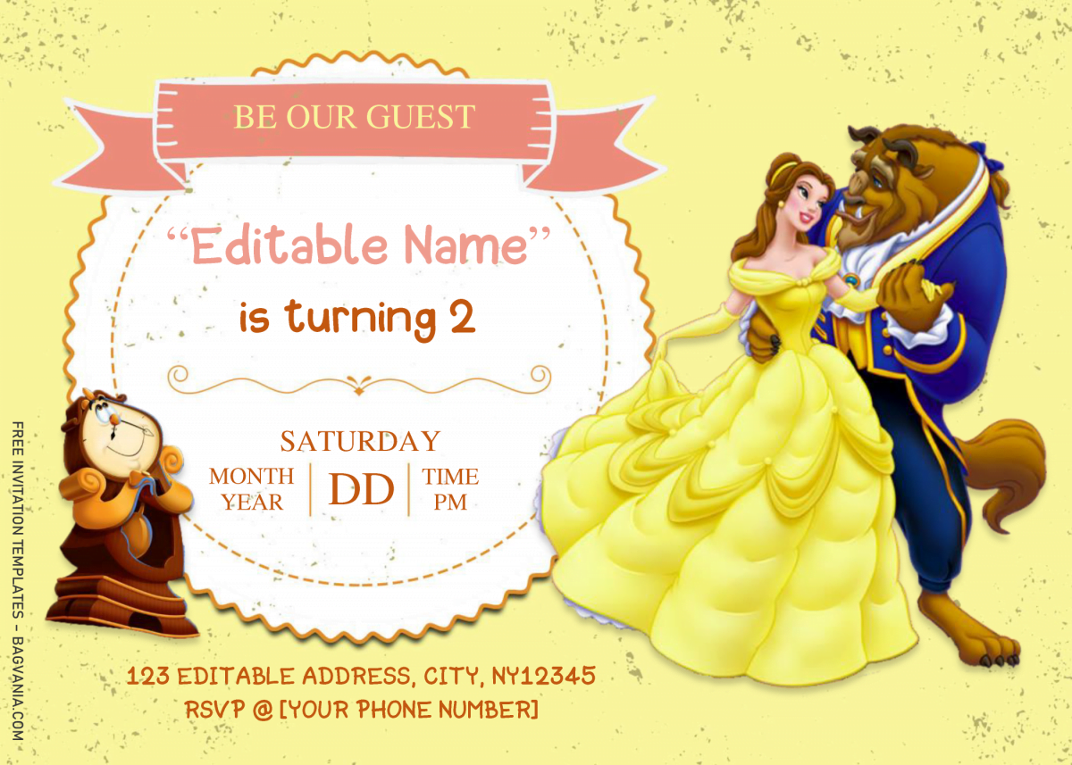 Beauty And The Beast Baby Shower Invitation Templates - Editable With MS Word and has cogsworth
