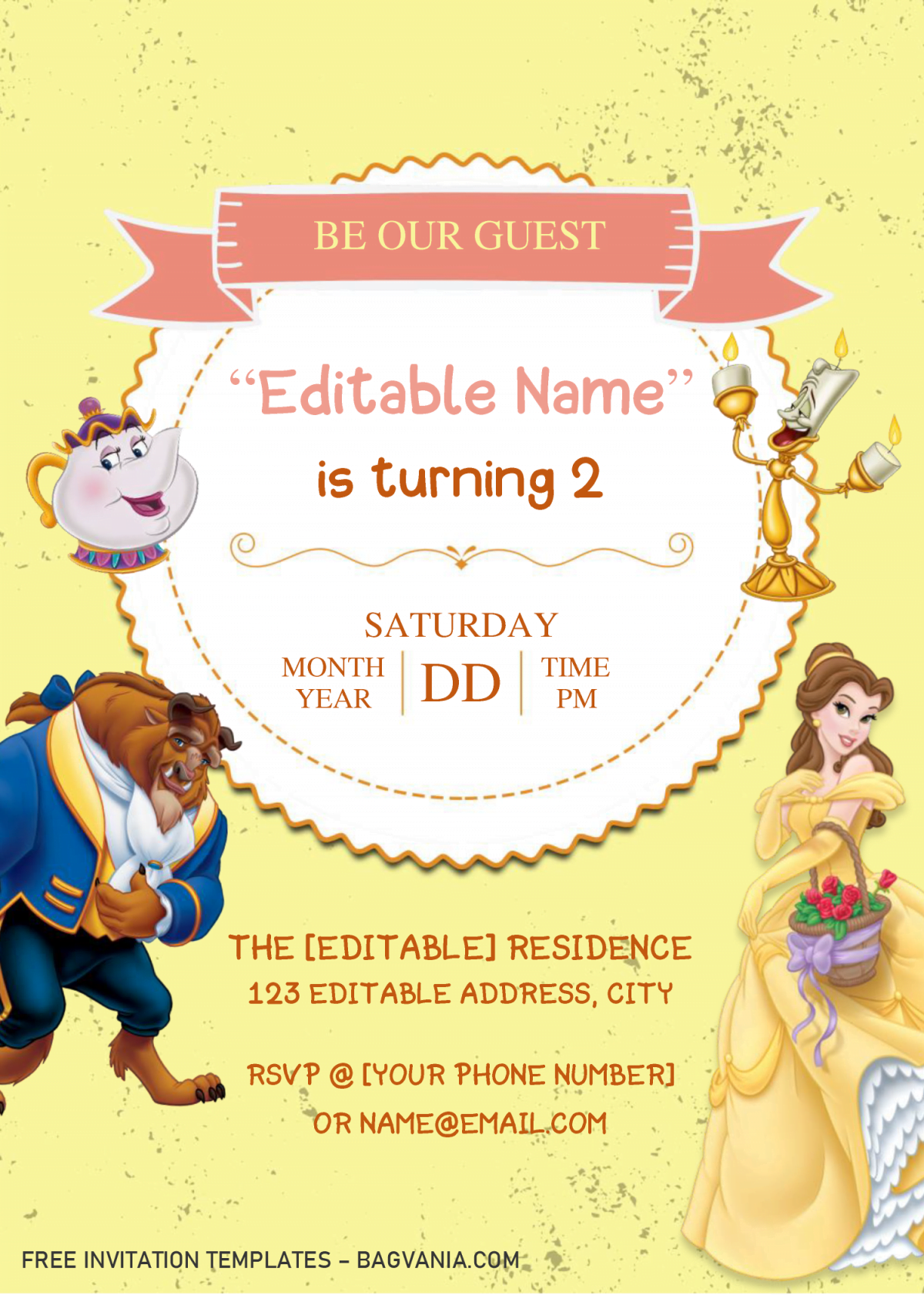Beauty And The Beast Baby Shower Invitation Templates - Editable With MS Word and has portrait orientation