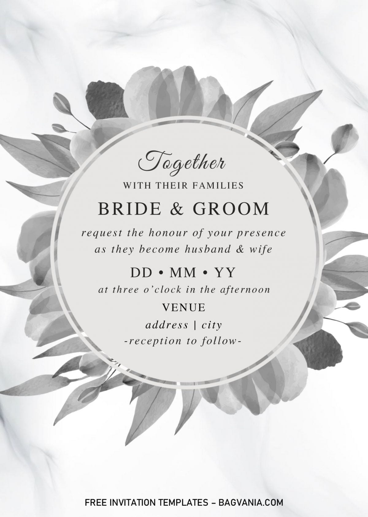 Black And White Wedding Invitation Templates - Editable With MS Word and has white and black marble background