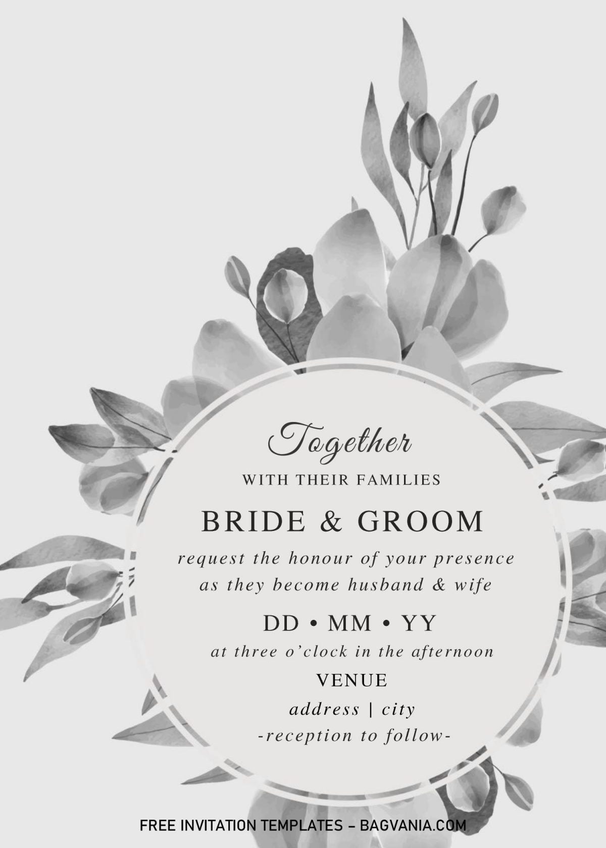 Black And White Wedding Invitation Templates - Editable With MS Word and has monochromatic flowers