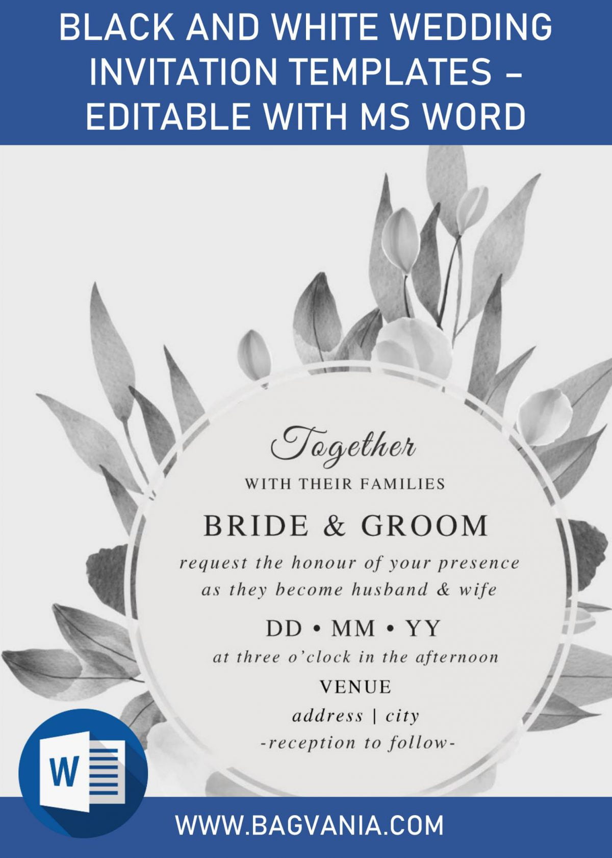 Black And White Wedding Invitation Templates - Editable With MS Word and has 