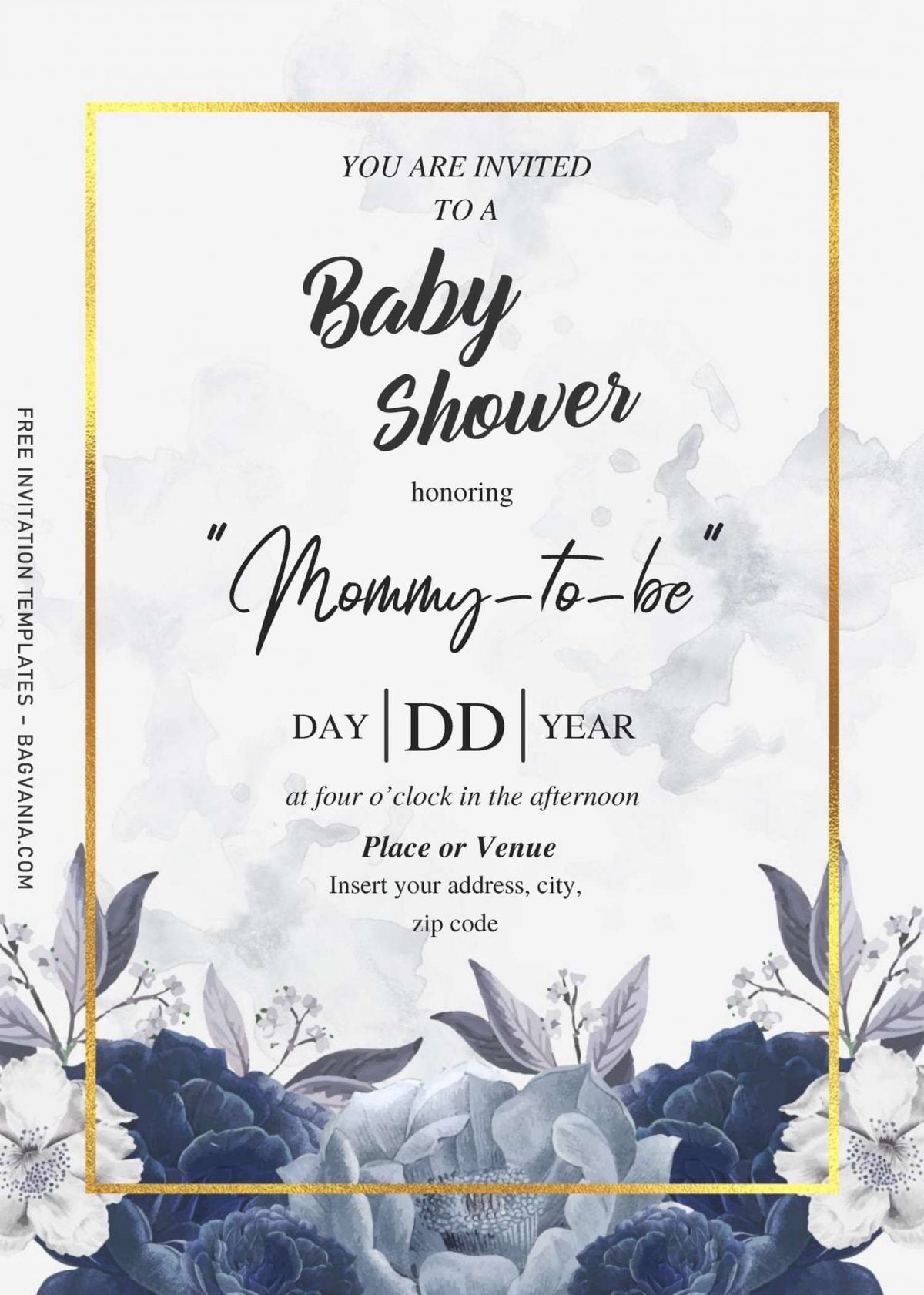Dusty Blue Rose Baby Shower Invitation Templates - Editable With MS Word and has elegant typography