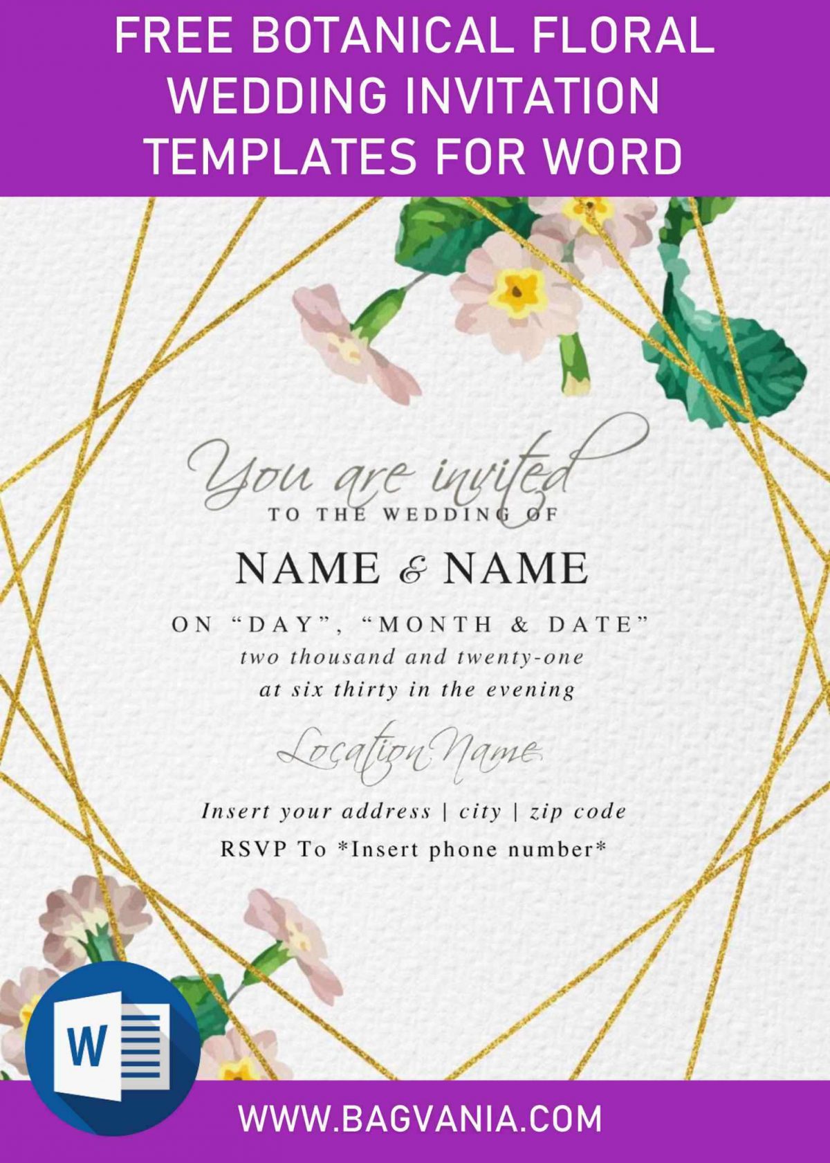 Free Botanical Floral Wedding Invitation Templates For Word