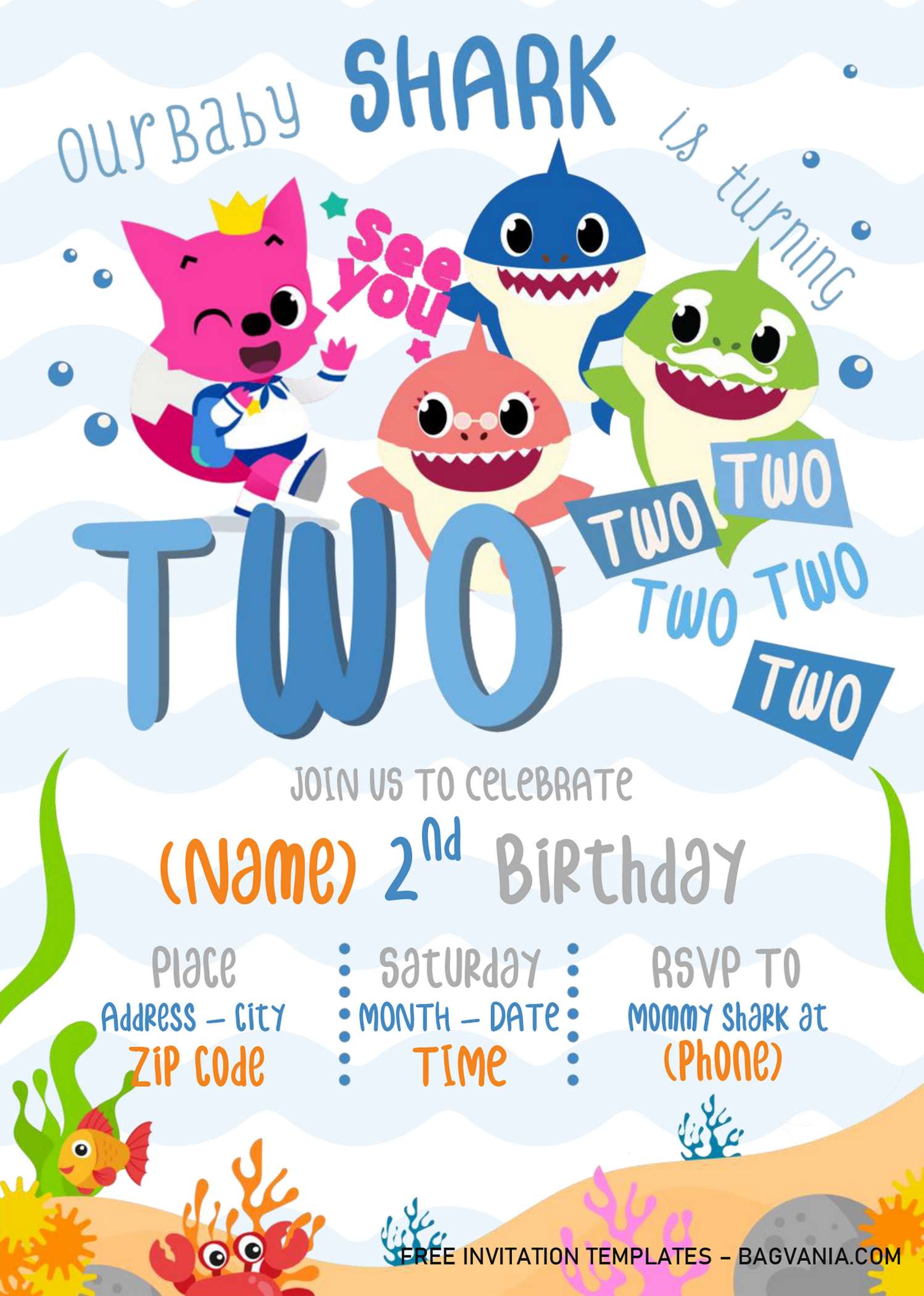 Baby Shark Birthday Invitation Templates Editable With Microsoft Word Free Printable Birthday Invitation Templates Bagvania