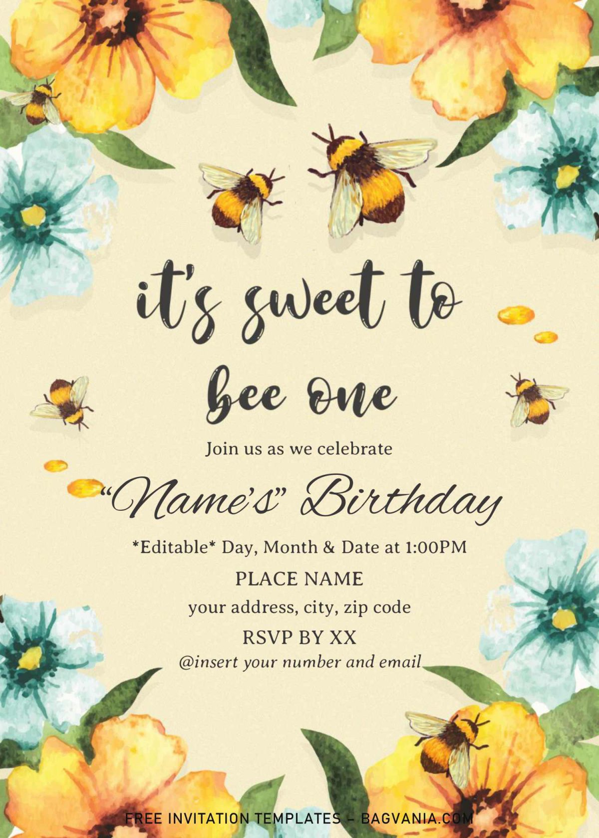 First Bee Day Birthday Invitation Templates - Editable .Docx and has cute and beautiful font styles