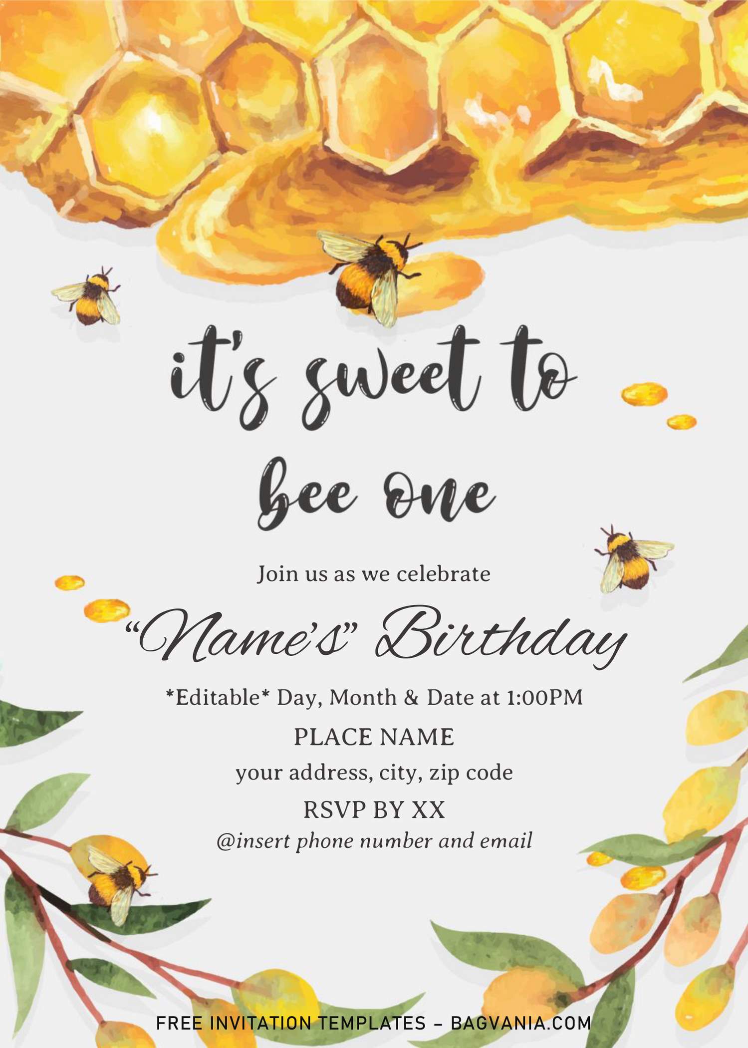 First Bee Day Birthday Invitation Templates Editable Docx Free Printable Birthday Invitation Templates Bagvania