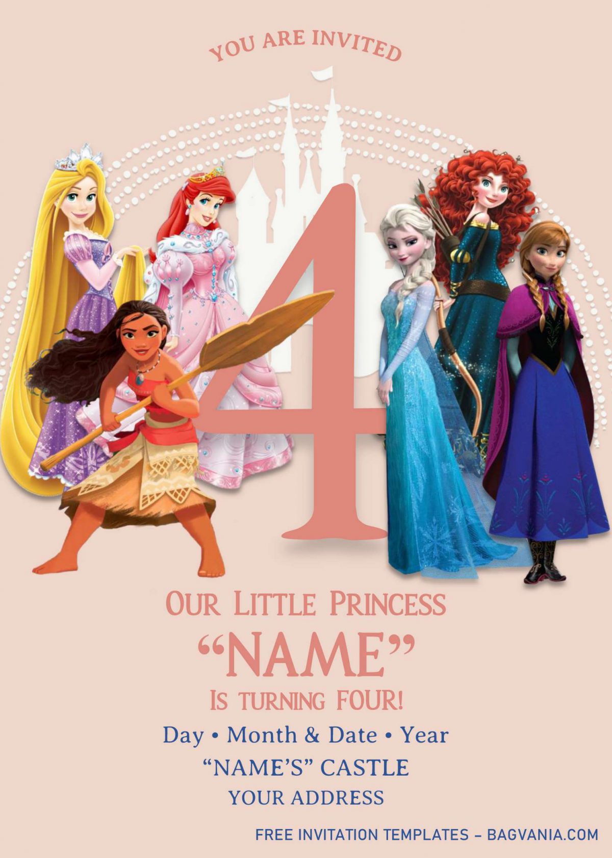 Disney Princess Birthday Invitation Templates - Editable With MS Word and has moana and merida brave