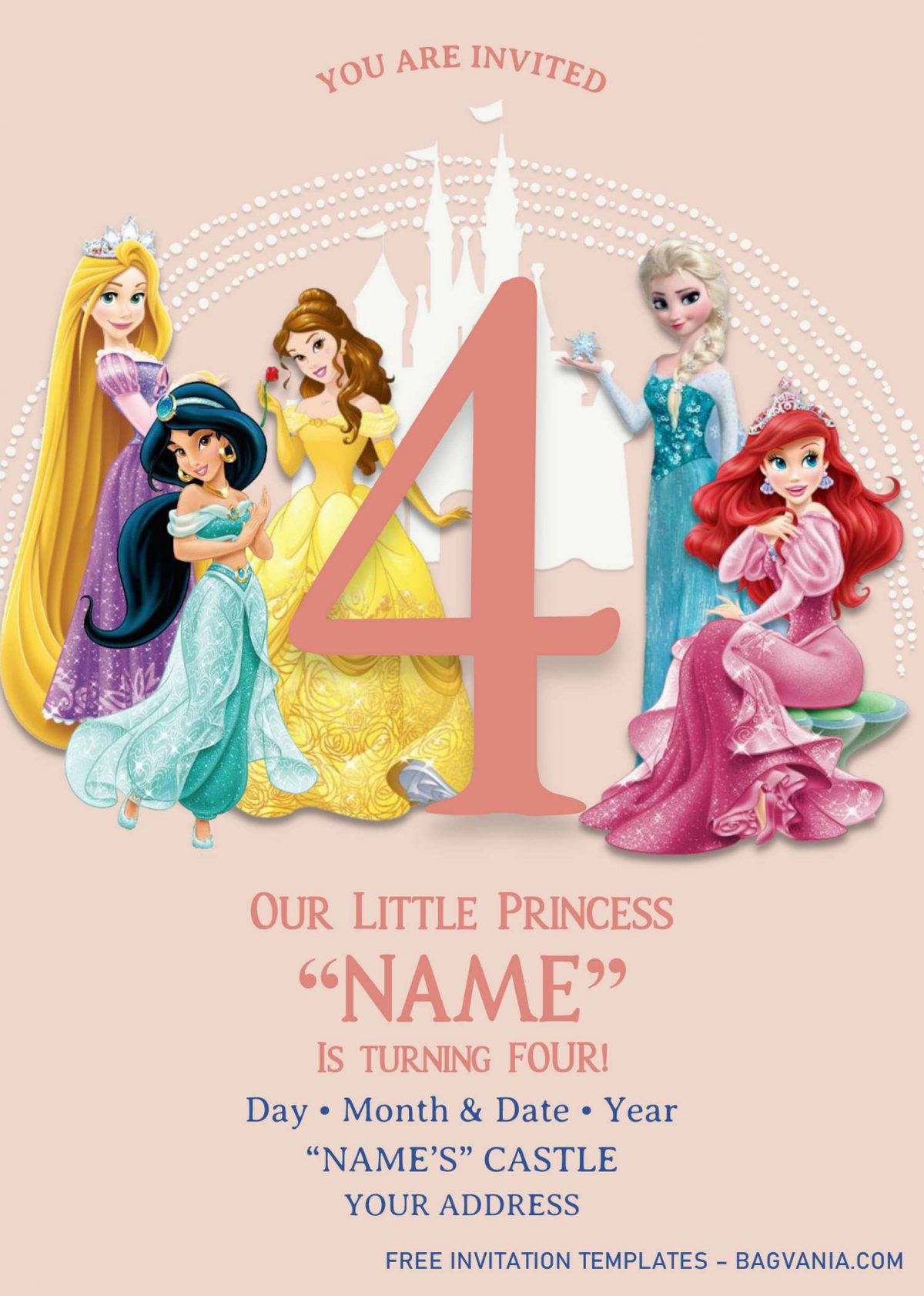 Disney Princess Birthday Invitation Templates - Editable With MS Word and has elsa and jasmine