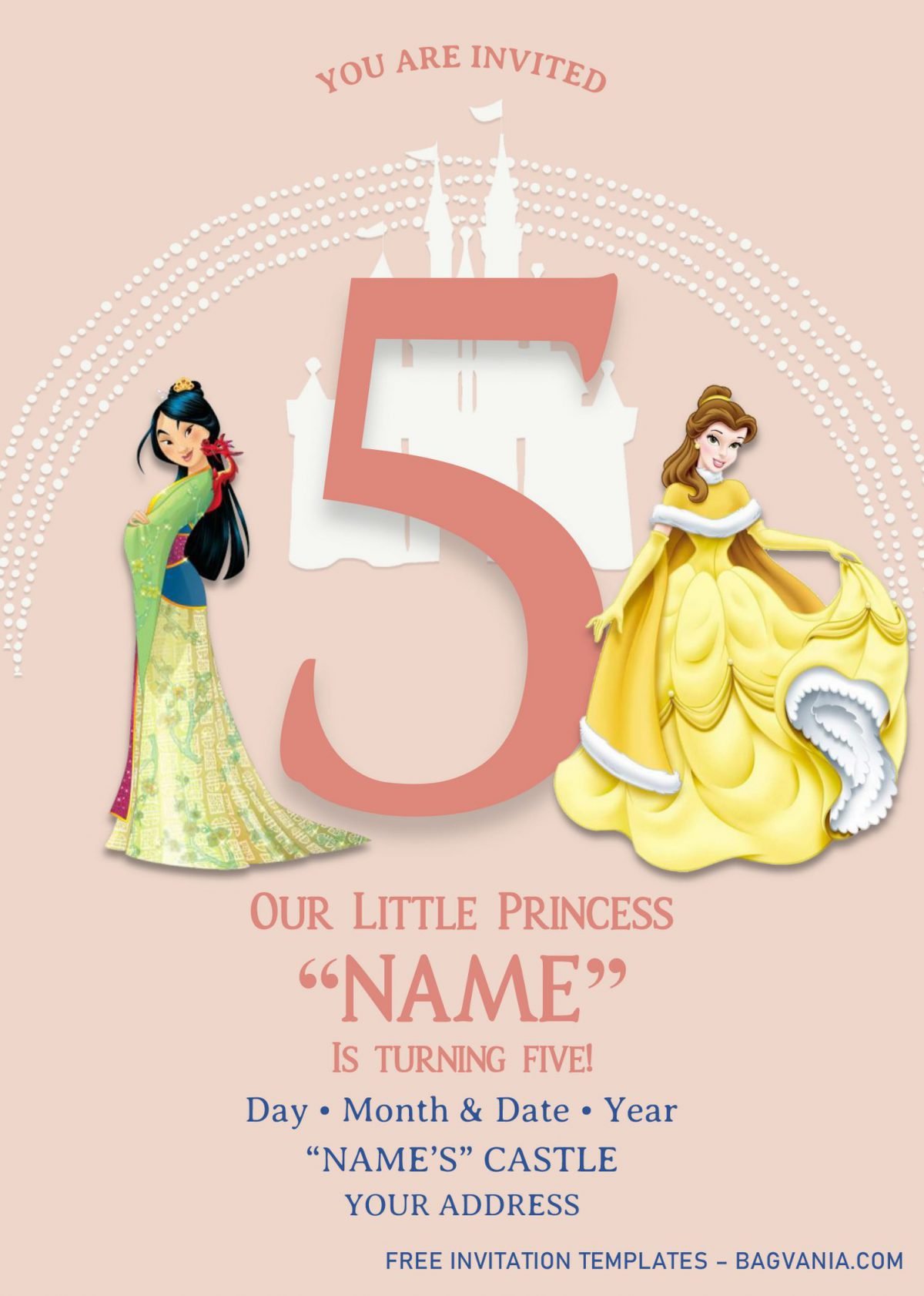 Disney Princess Birthday Invitation Templates - Editable With MS Word and has mulan and belle