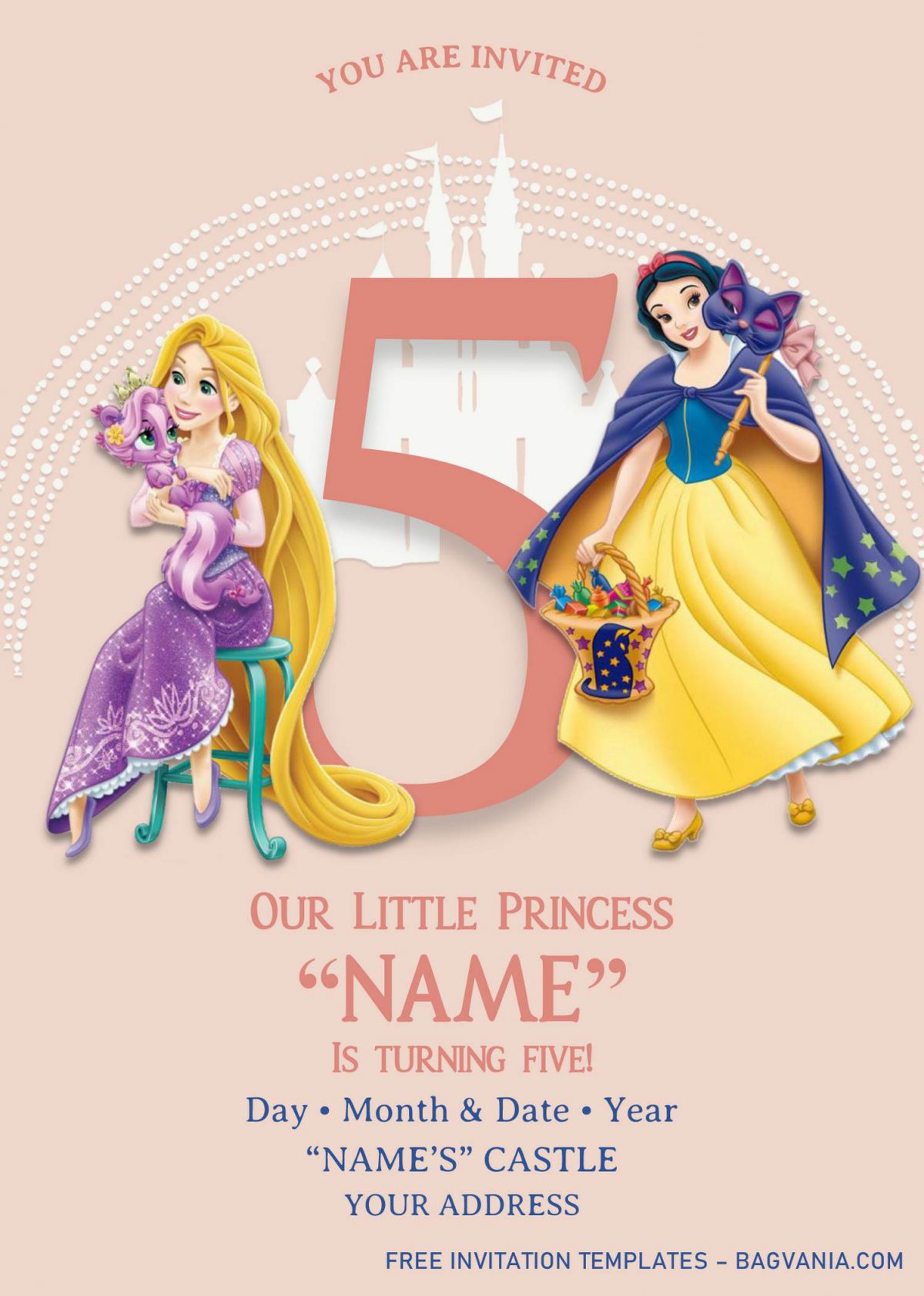 Disney Princess Birthday Invitation Templates - Editable With MS Word and has snow white and rapunzel