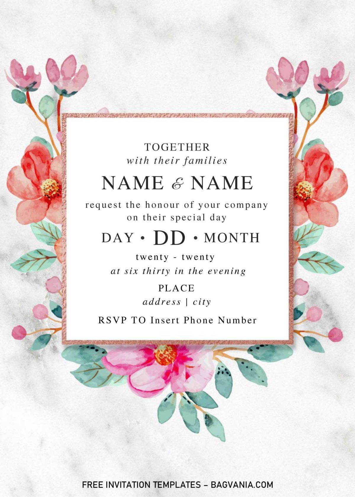Festive Floral Wedding Invitation Templates - Editable With Microsoft Word and has watercolor flowers
