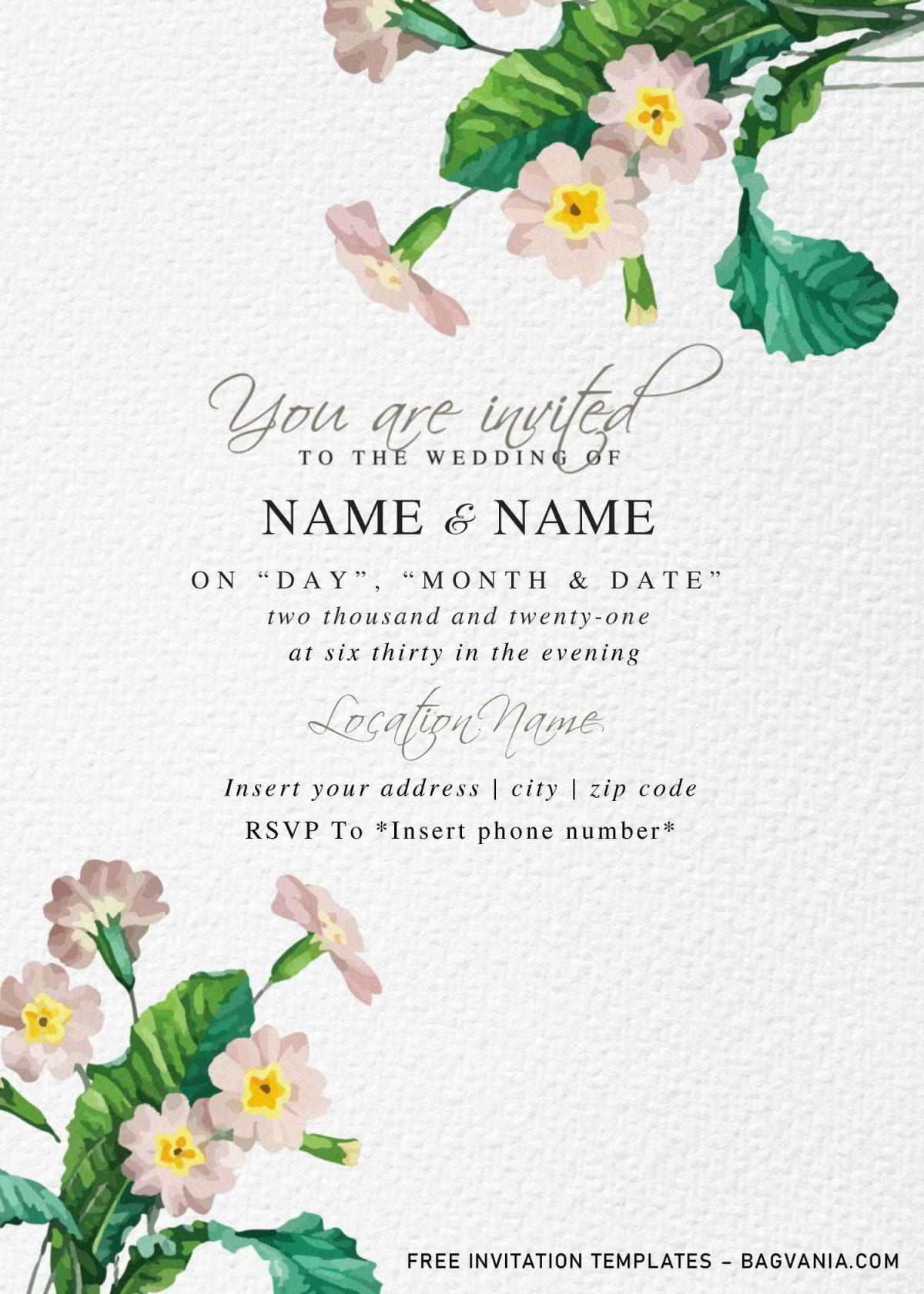 Free Botanical Floral Wedding Invitation Templates For Word and has blush pink roses