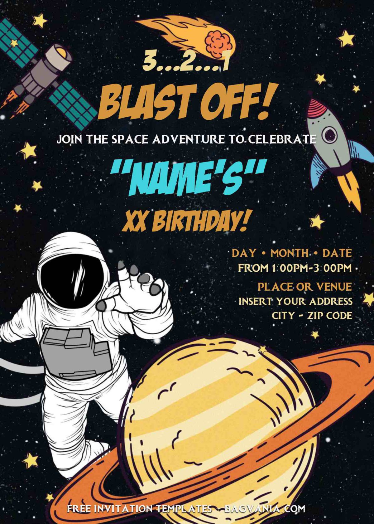 Free Astronaut Birthday Invitation Templates For Word and has satellite and space rocket