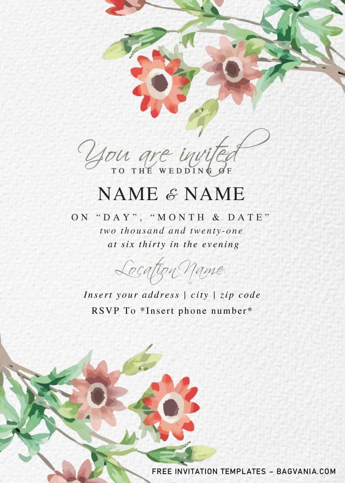Free Botanical Floral Wedding Invitation Templates For Word and has canvas background
