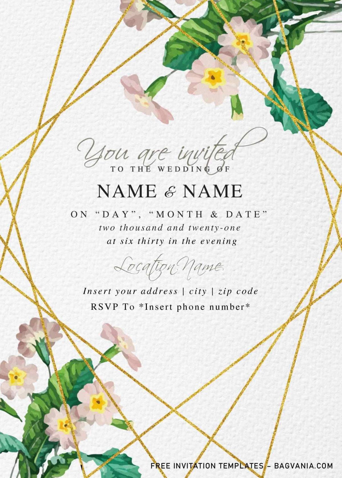 Free Botanical Floral Wedding Invitation Templates For Word and has portrait orientation