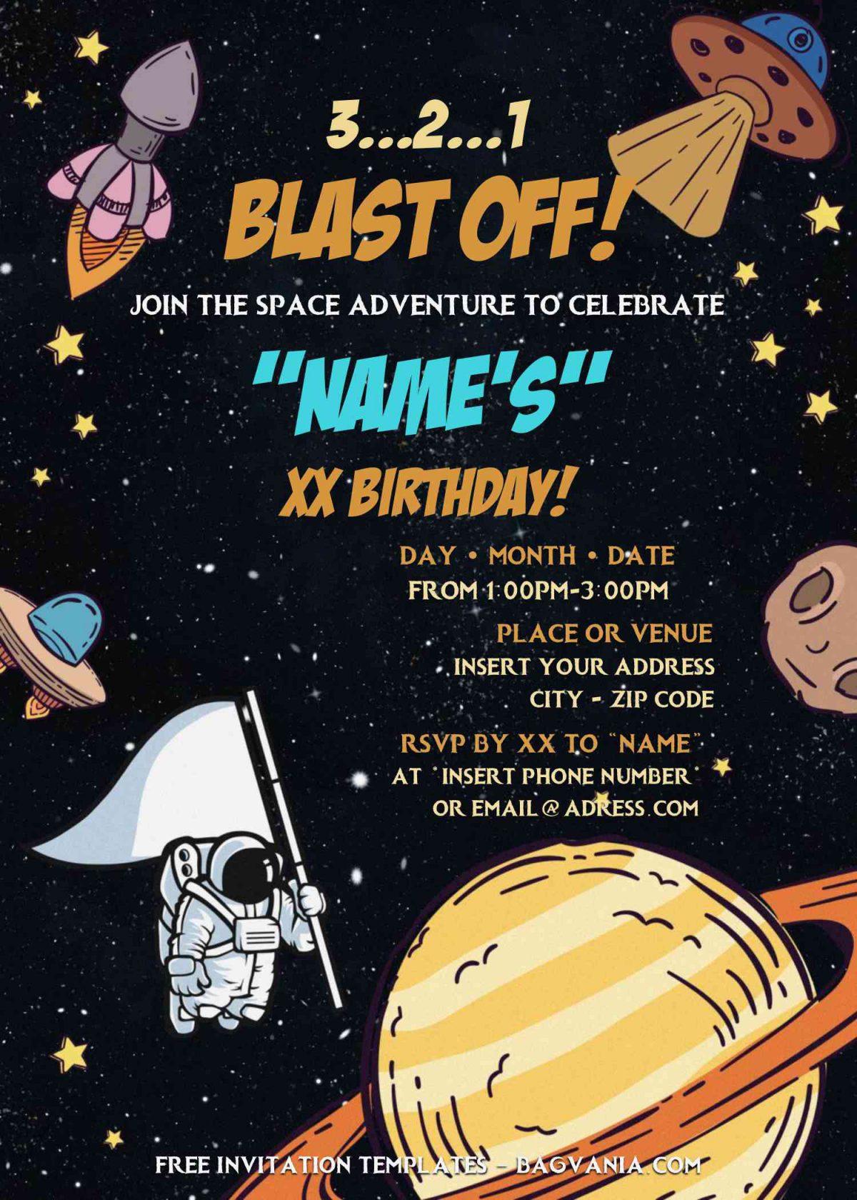 Free Astronaut Birthday Invitation Templates For Word and has rocket and ufo