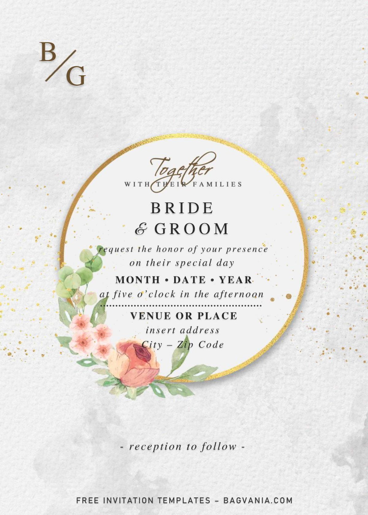 Free Vintage Floral Wedding Invitation Templates For Word and has ellipse shaped text box with gold frame