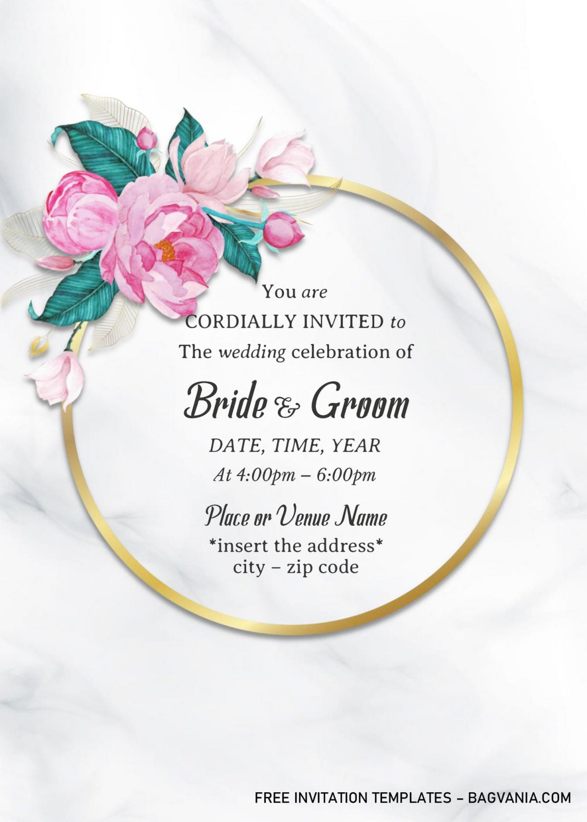 Gold Frame Floral Wedding Invitation Templates - Editable With MS Word and has 