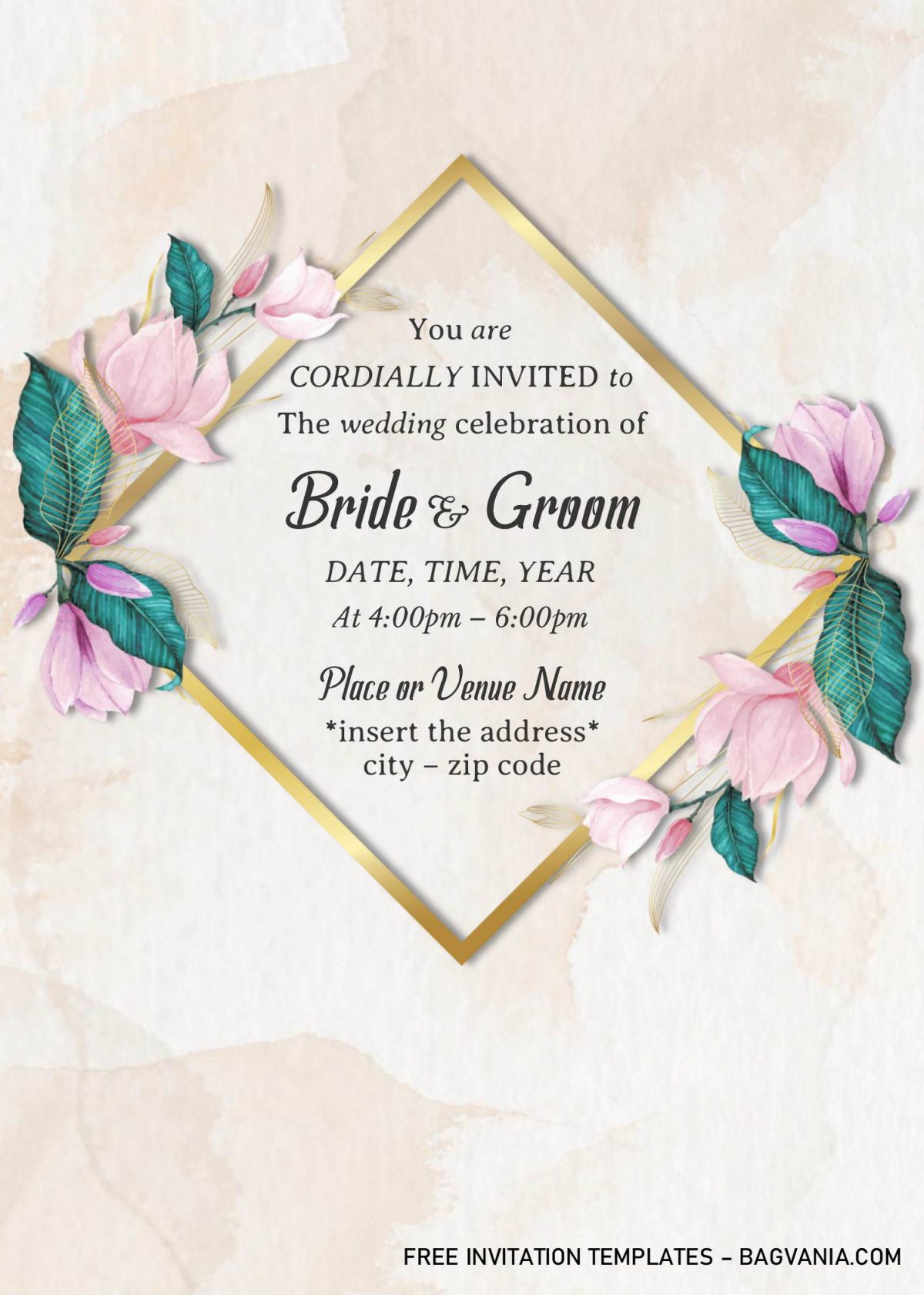 Gold Frame Floral Wedding Invitation Templates - Editable With MS Word and has rustic background