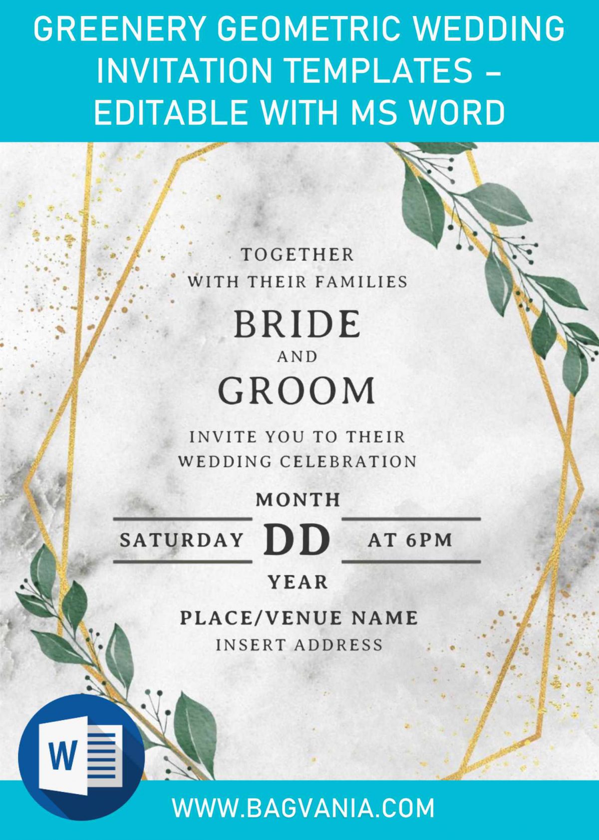Greenery Geometric Wedding Invitation Templates - Editable With MS Word and has 