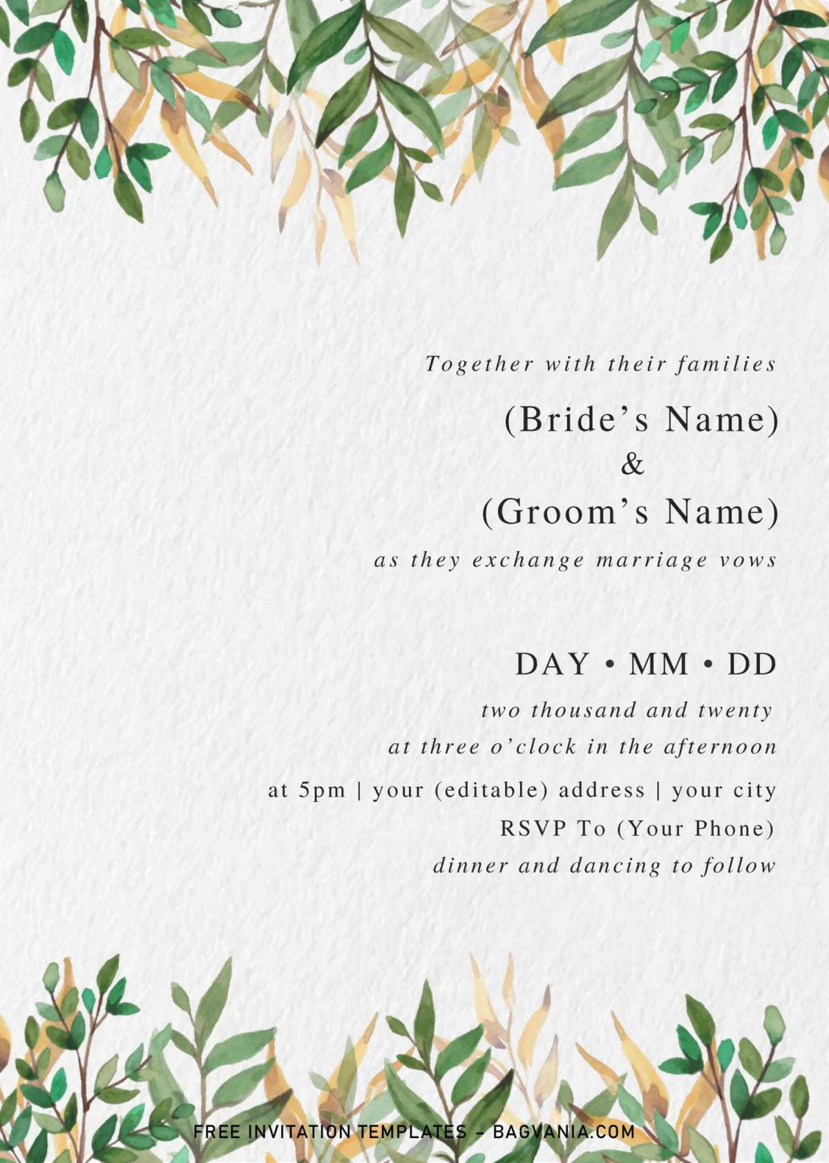 Modern Tropical Wedding Invitation Templates - Editable With MS Word and has canvas background