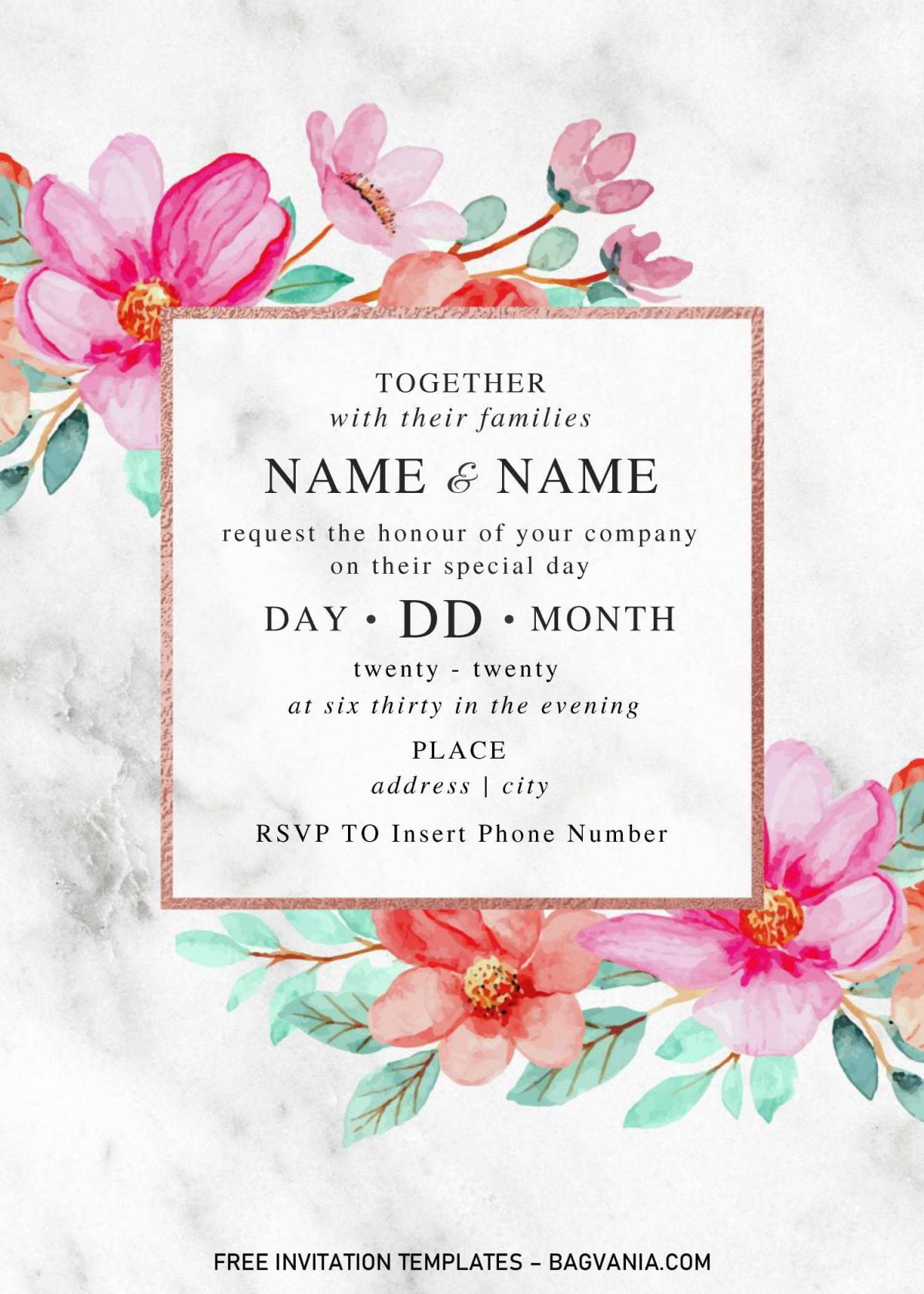 Festive Floral Wedding Invitation Templates - Editable With Microsoft Word and has blush pink roses