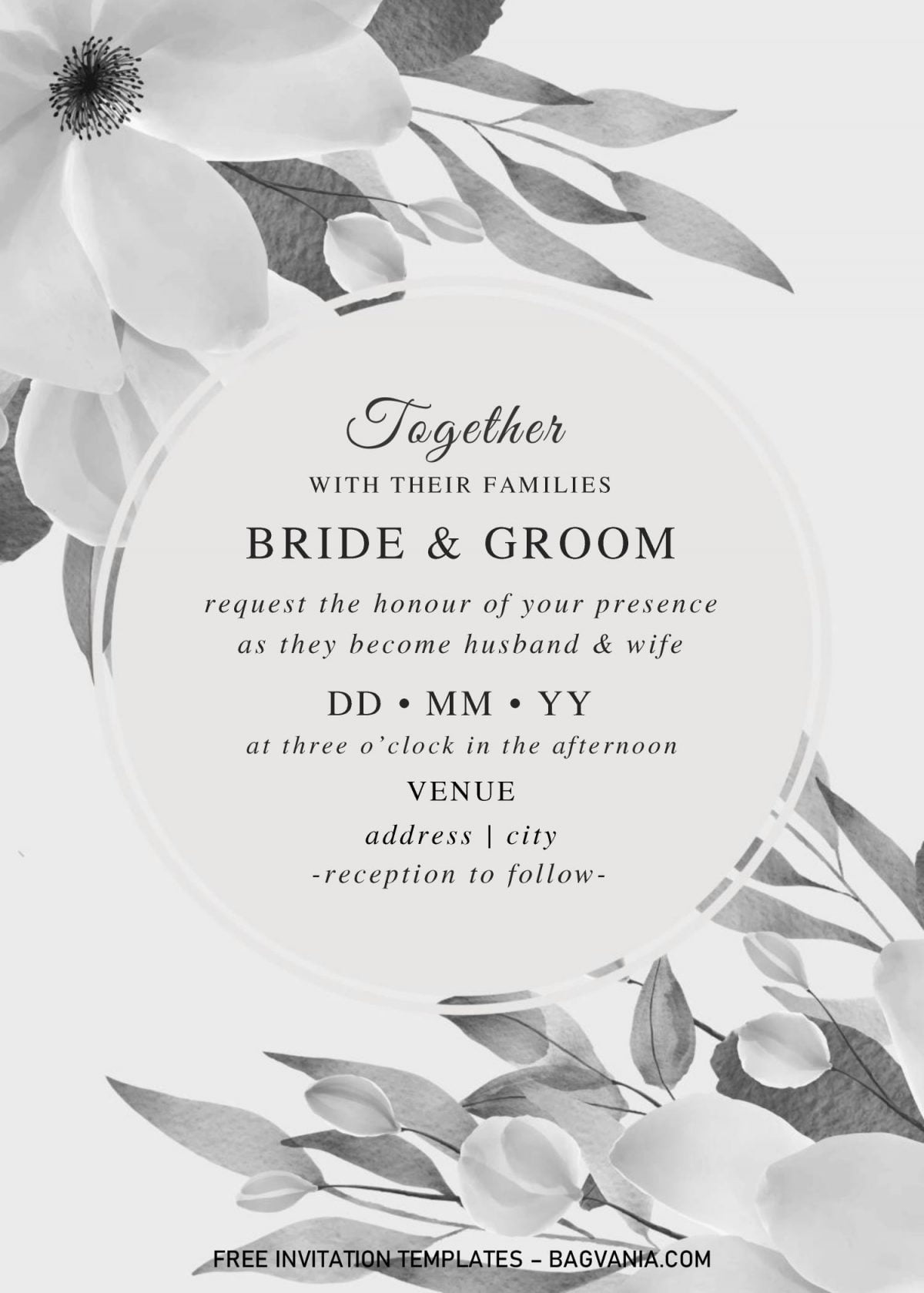 Black And White Wedding Invitation Templates - Editable With MS Word and has portrait orientation