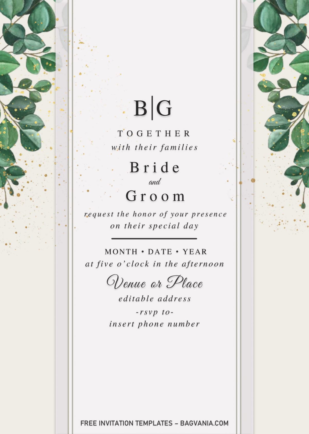 Summer Garden Wedding Invitation Templates - Editable With MS Word and has green eucalyptus leaves