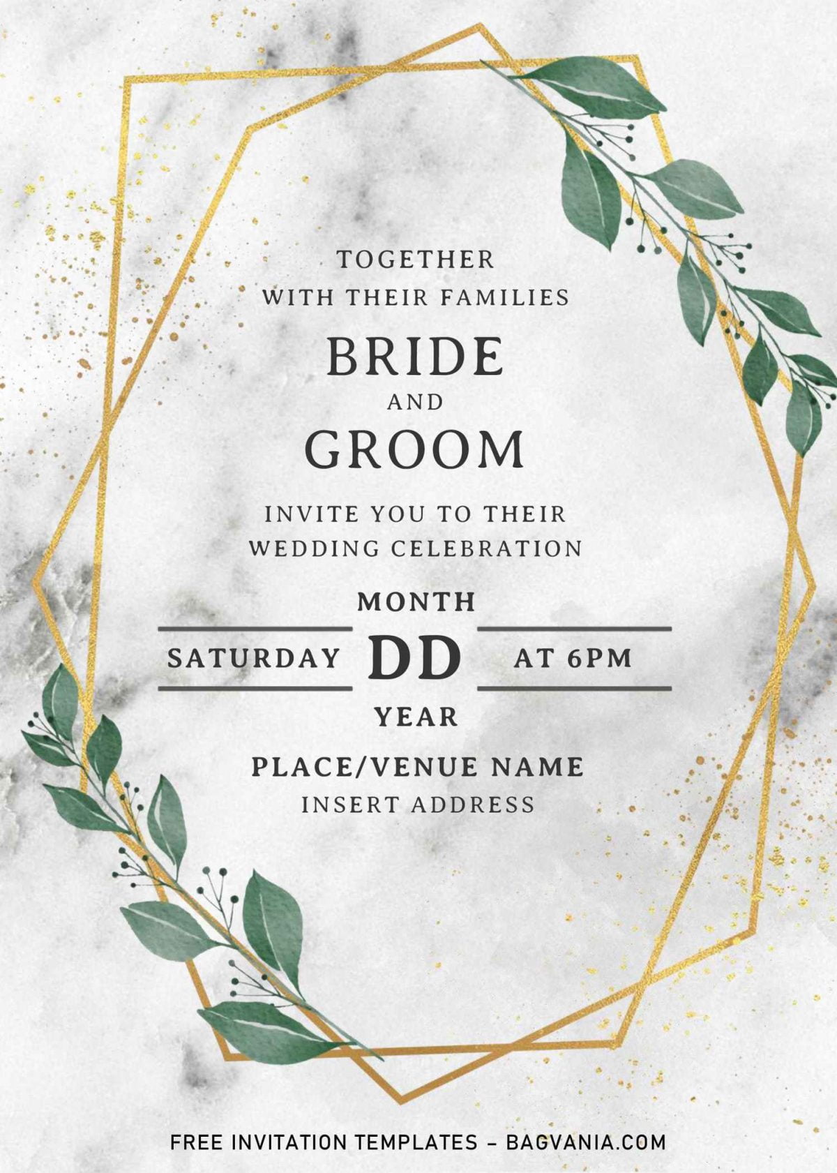Greenery Geometric Wedding Invitation Templates - Editable With MS Word and has portrait orientation card design