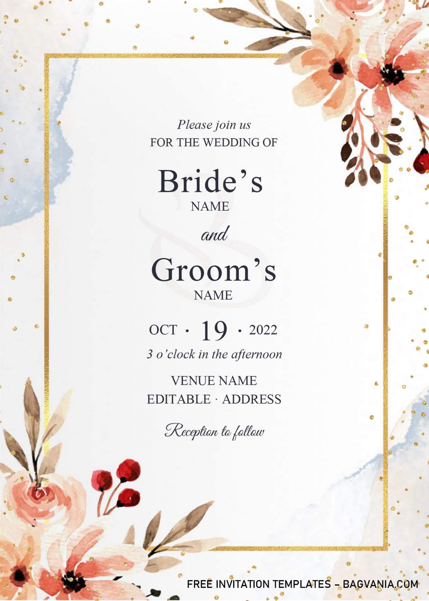 Golden Frame Wedding Invitation Templates – Editable With Microsoft ...