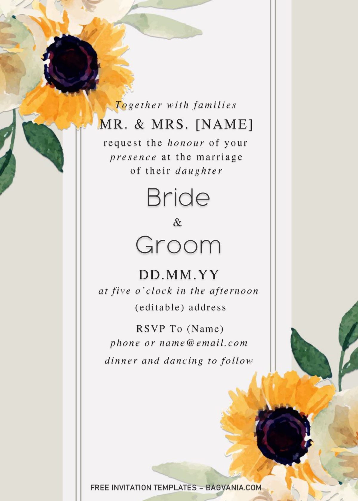 Sunflower Wedding Invitation Templates - Editable With Microsoft Word and has watercolor sunflowers