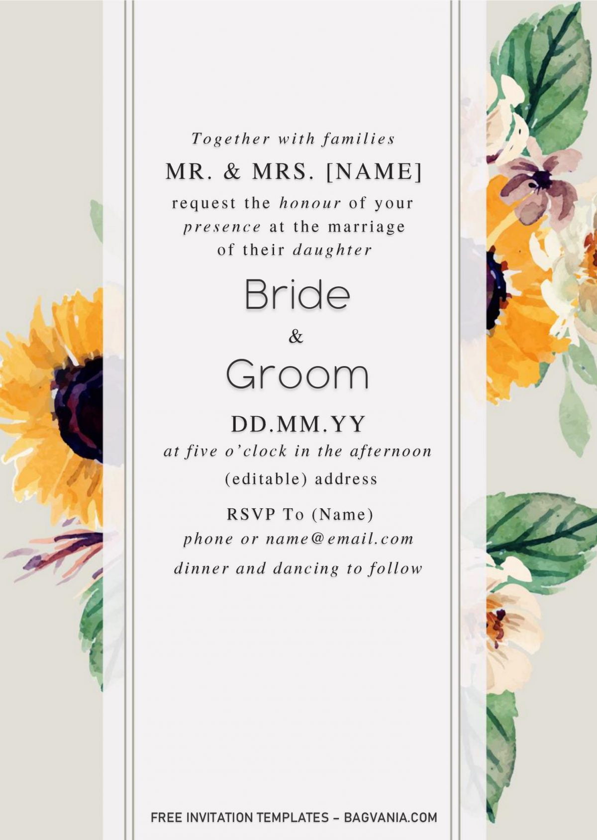 Sunflower Wedding Invitation Templates - Editable With Microsoft Word and has minimalist design