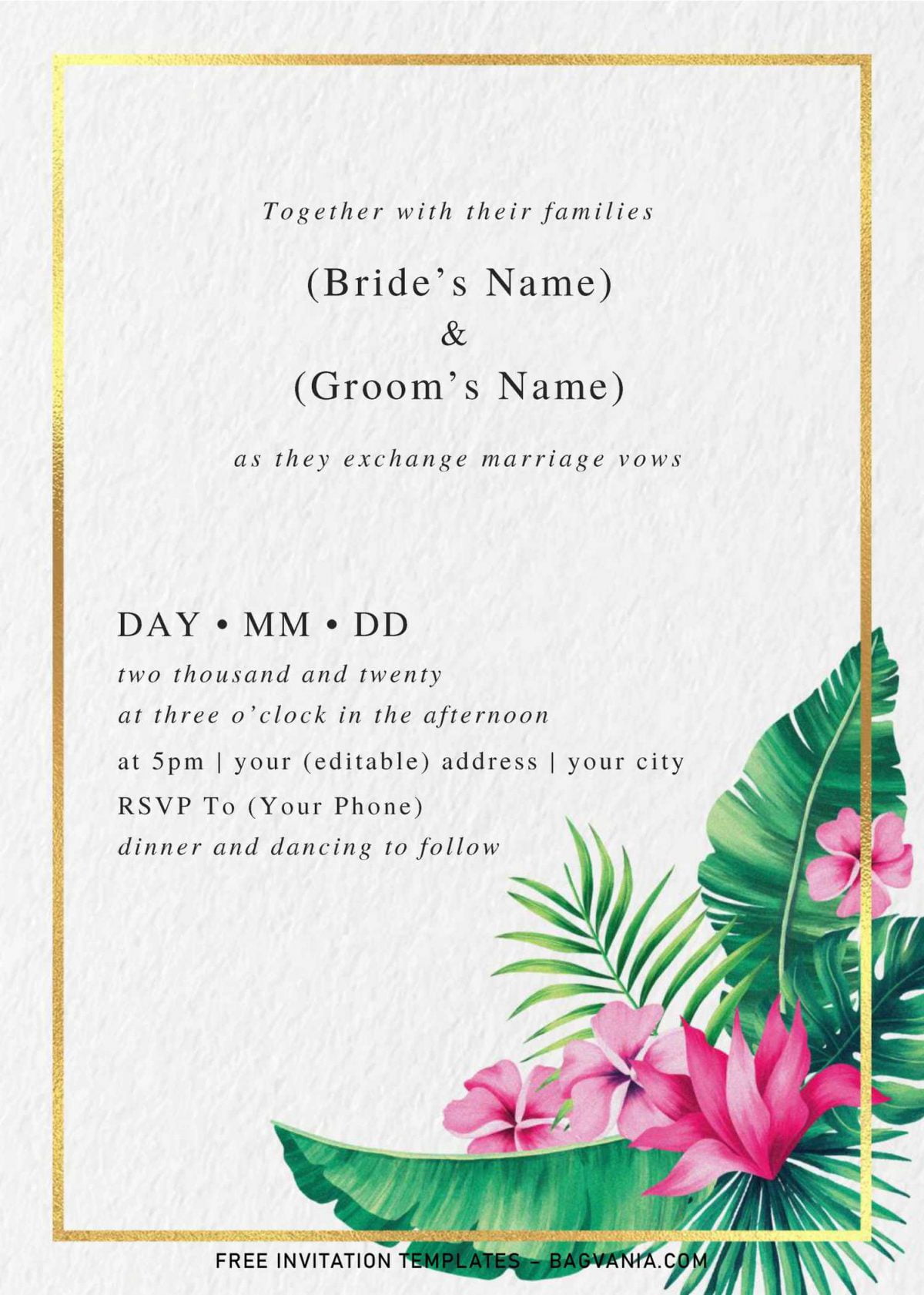Modern Tropical Wedding Invitation Templates - Editable With MS Word and has portrait orientation