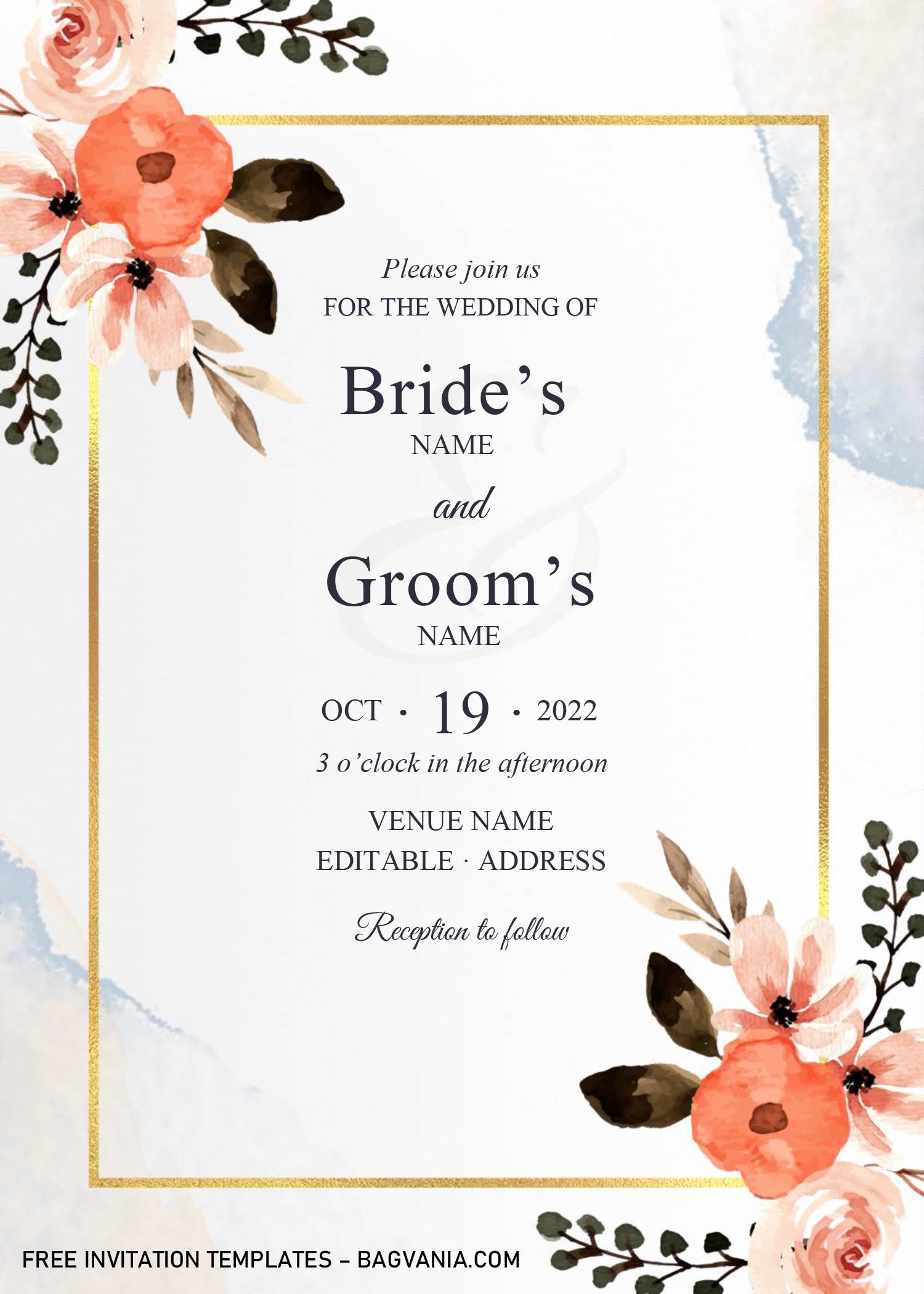 golden frame wedding invitation templates – editable with