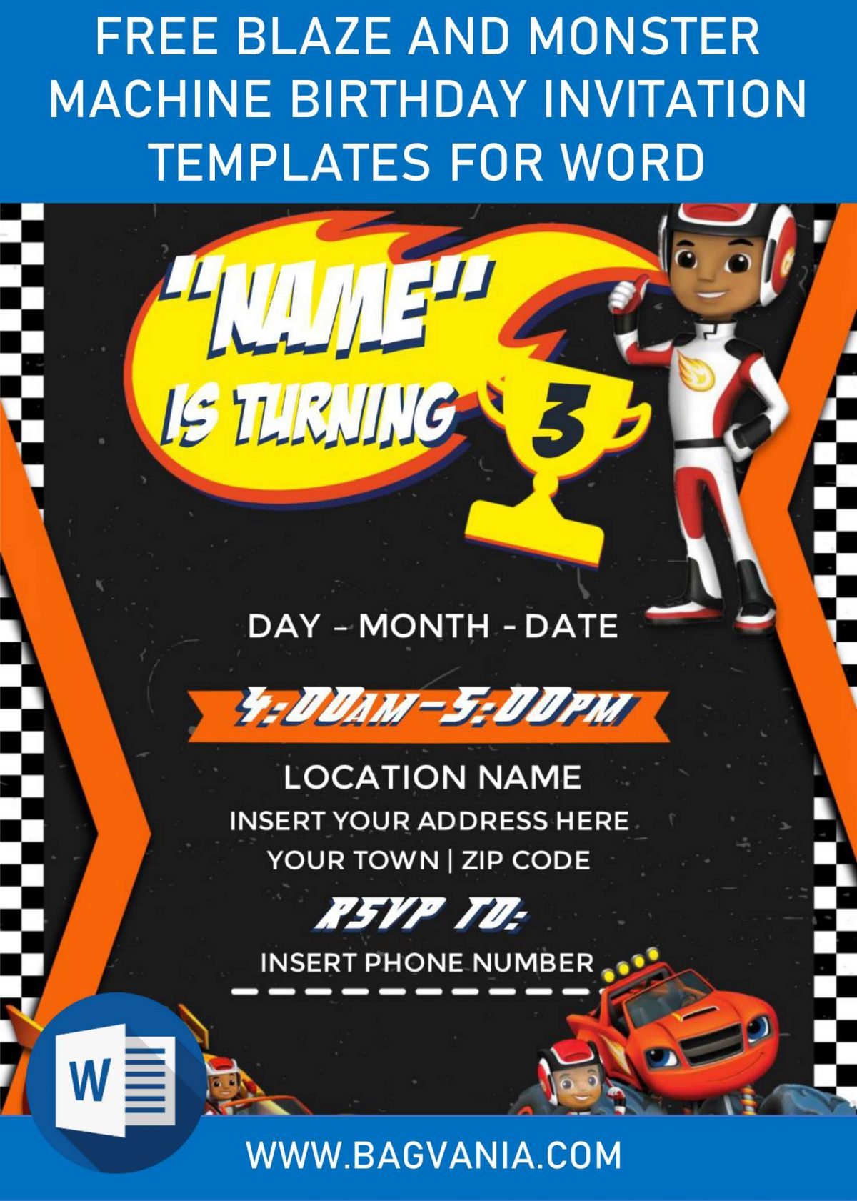 Free Blaze And The Monster Machines Birthday Invitation Templates For Word