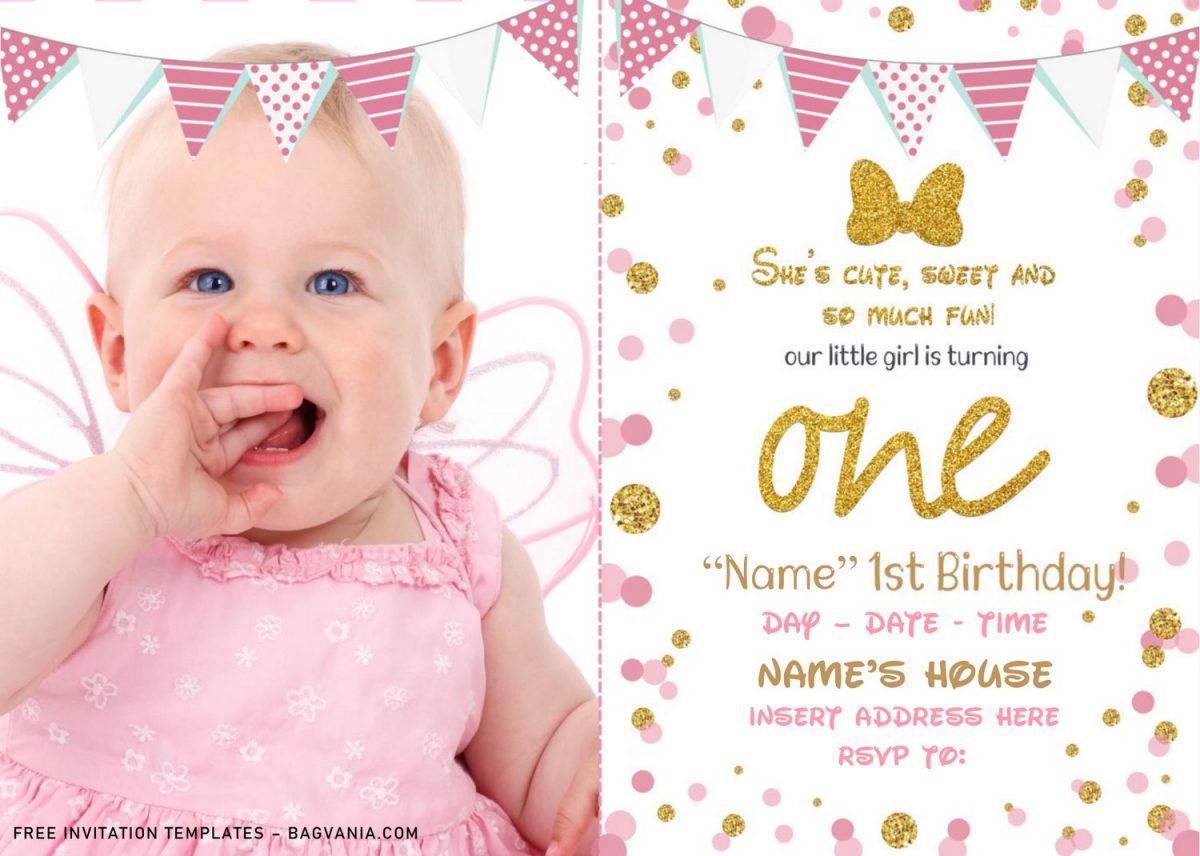 Free Sparkling Gold Glitter Minnie Mouse Birthday Invitation Templates For Word and has glitter wording