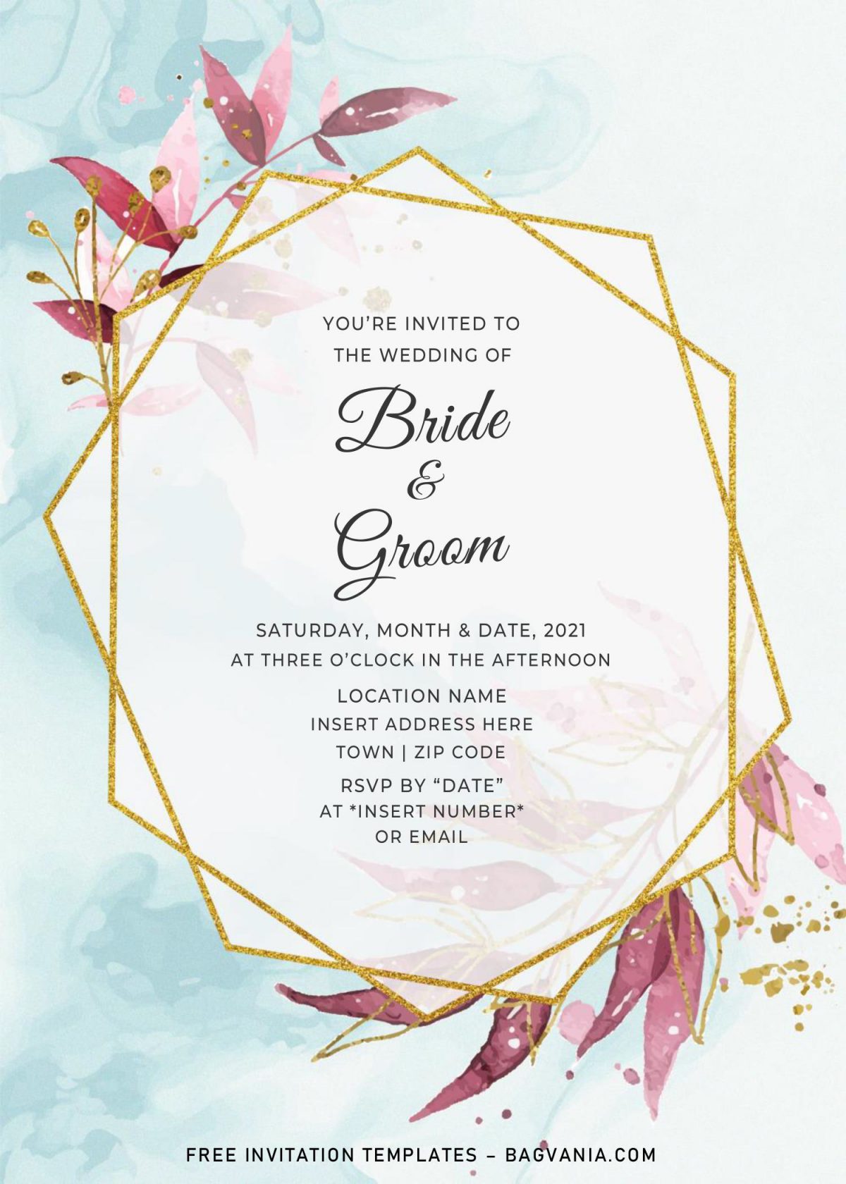 Free Gold Boho Wedding Invitation Templates For Word and has beautiful watercolor background