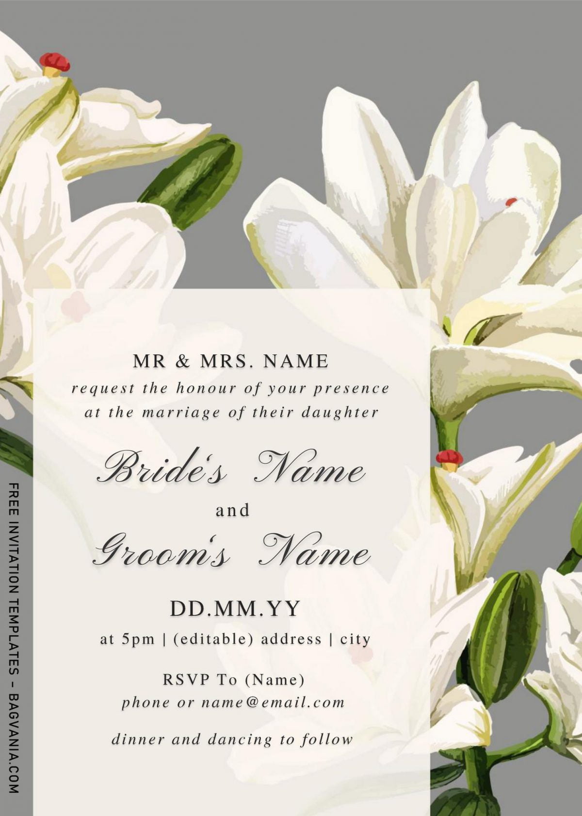 Free Watercolor Lily Wedding Invitation Templates For Word and has elegant design