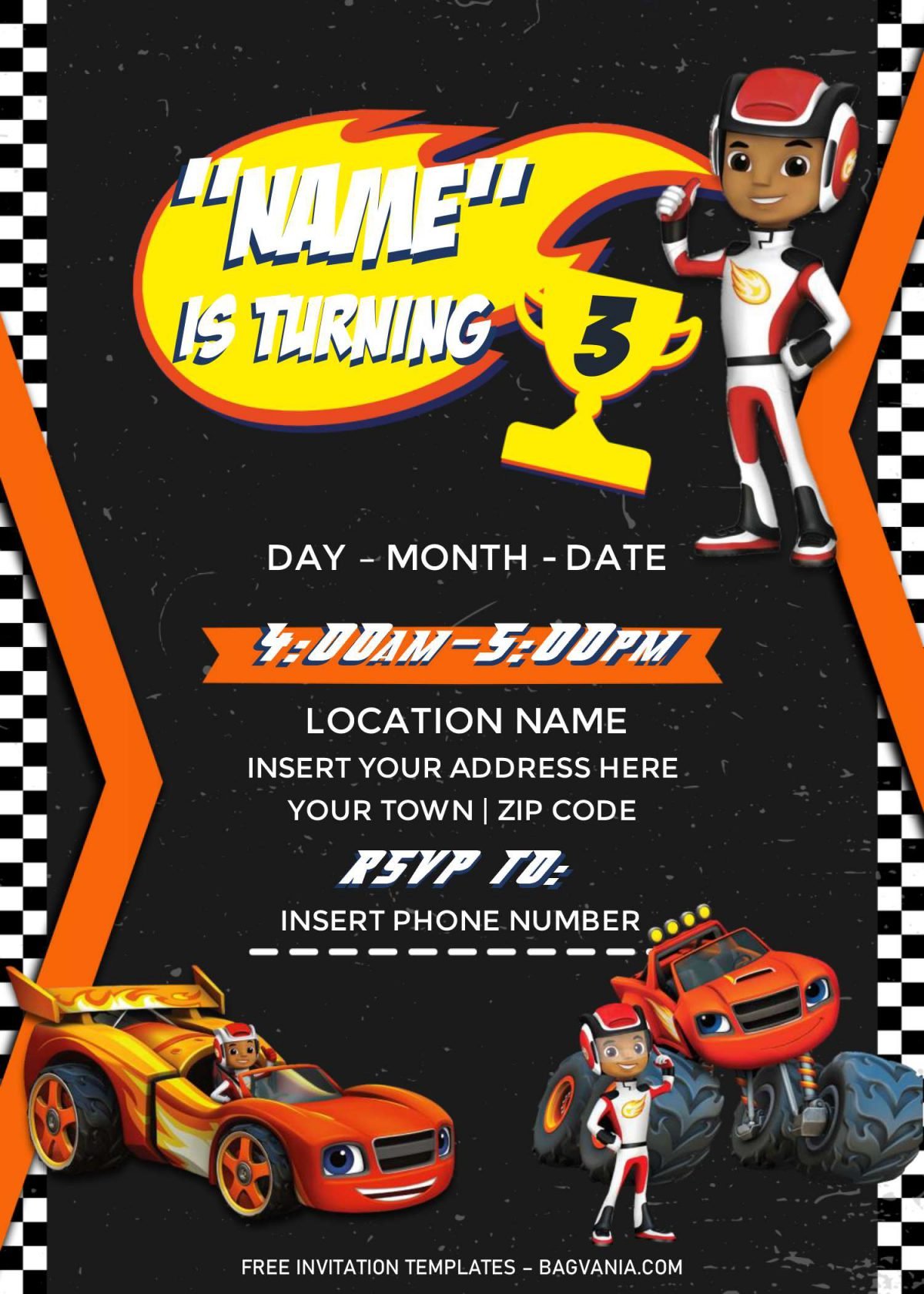 Free Blaze And The Monster Machines Birthday Invitation Templates For Word and has portrait orientation card design