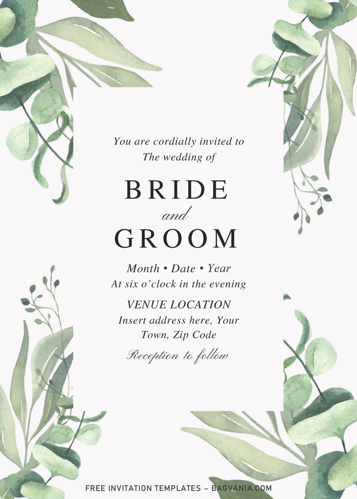 Free Botanical Leaves Wedding Invitation Templates For Word and has aesthetic green leaves border