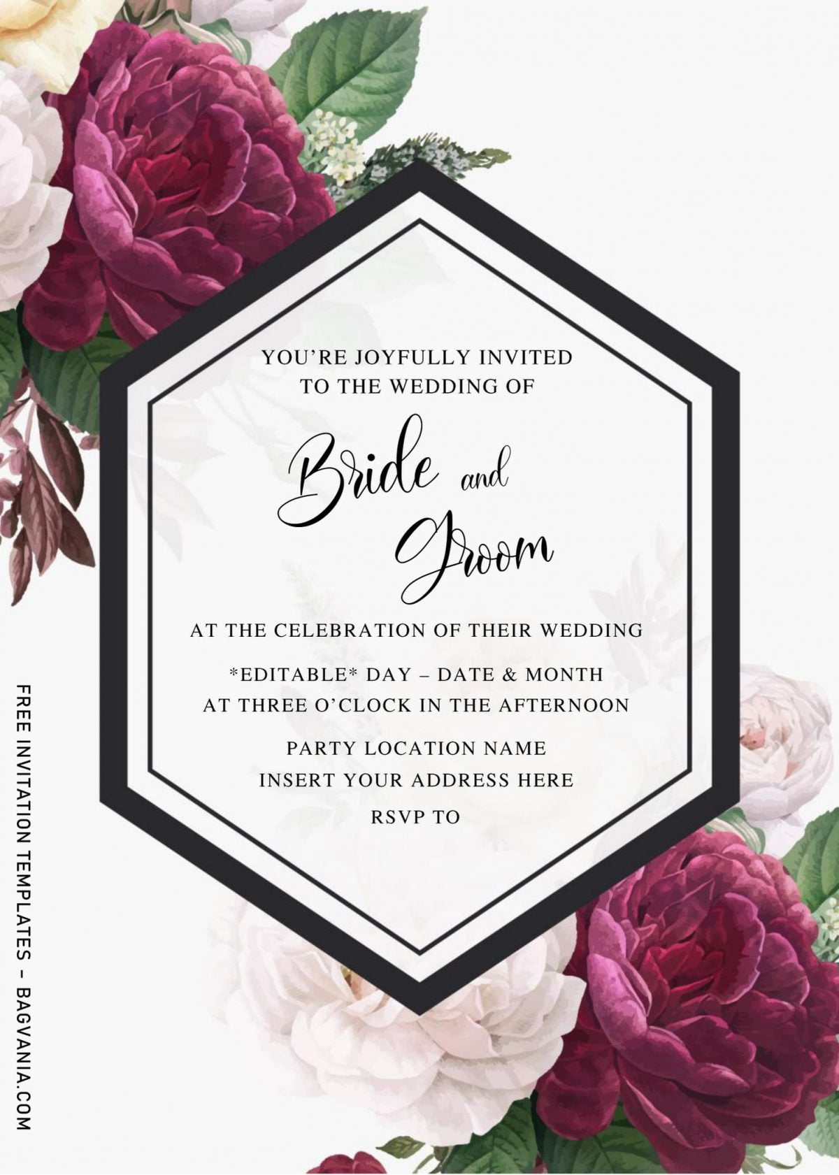 Free Burgundy Floral Wedding Invitation Templates For Word and has elegant typography
