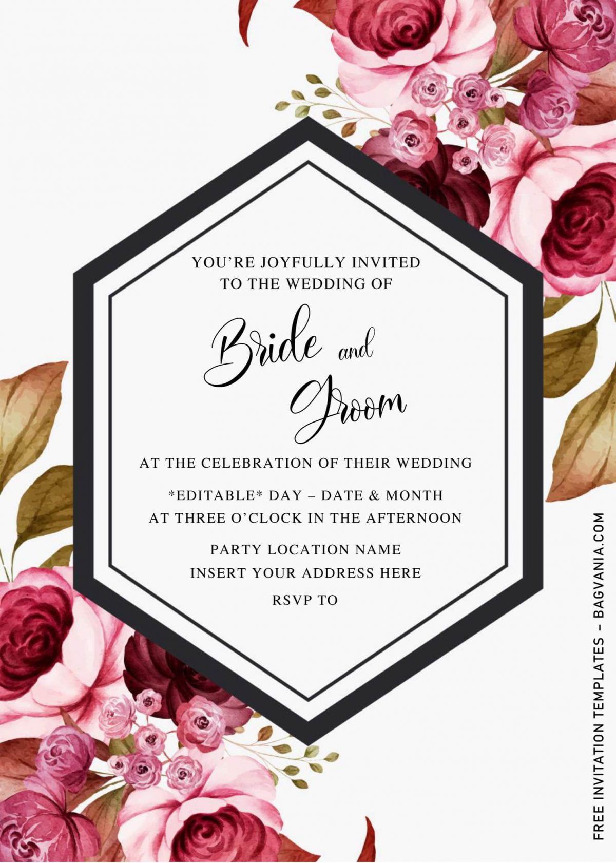 Free Burgundy Floral Wedding Invitation Templates For Word and has solid white background