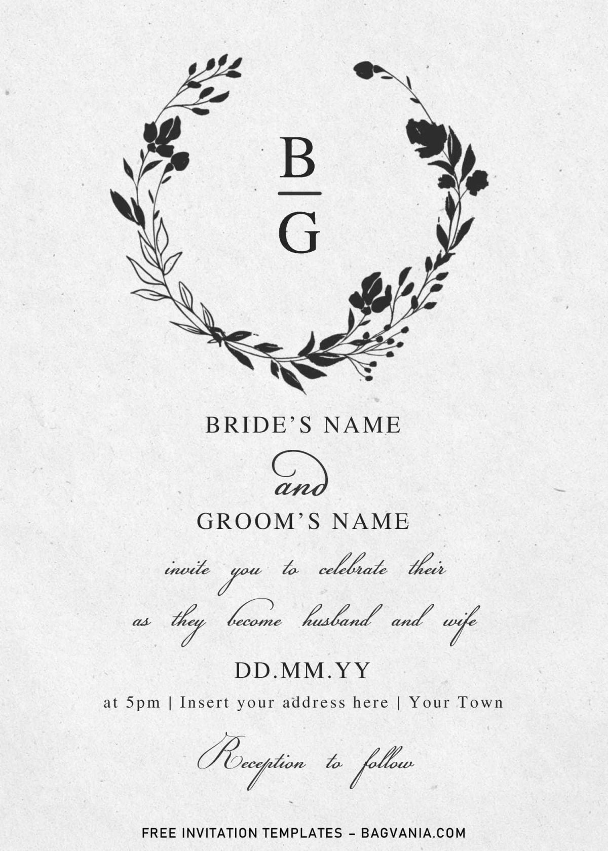 Free Floral Monogram Wedding Invitation Templates For Word and has vintage canvas background